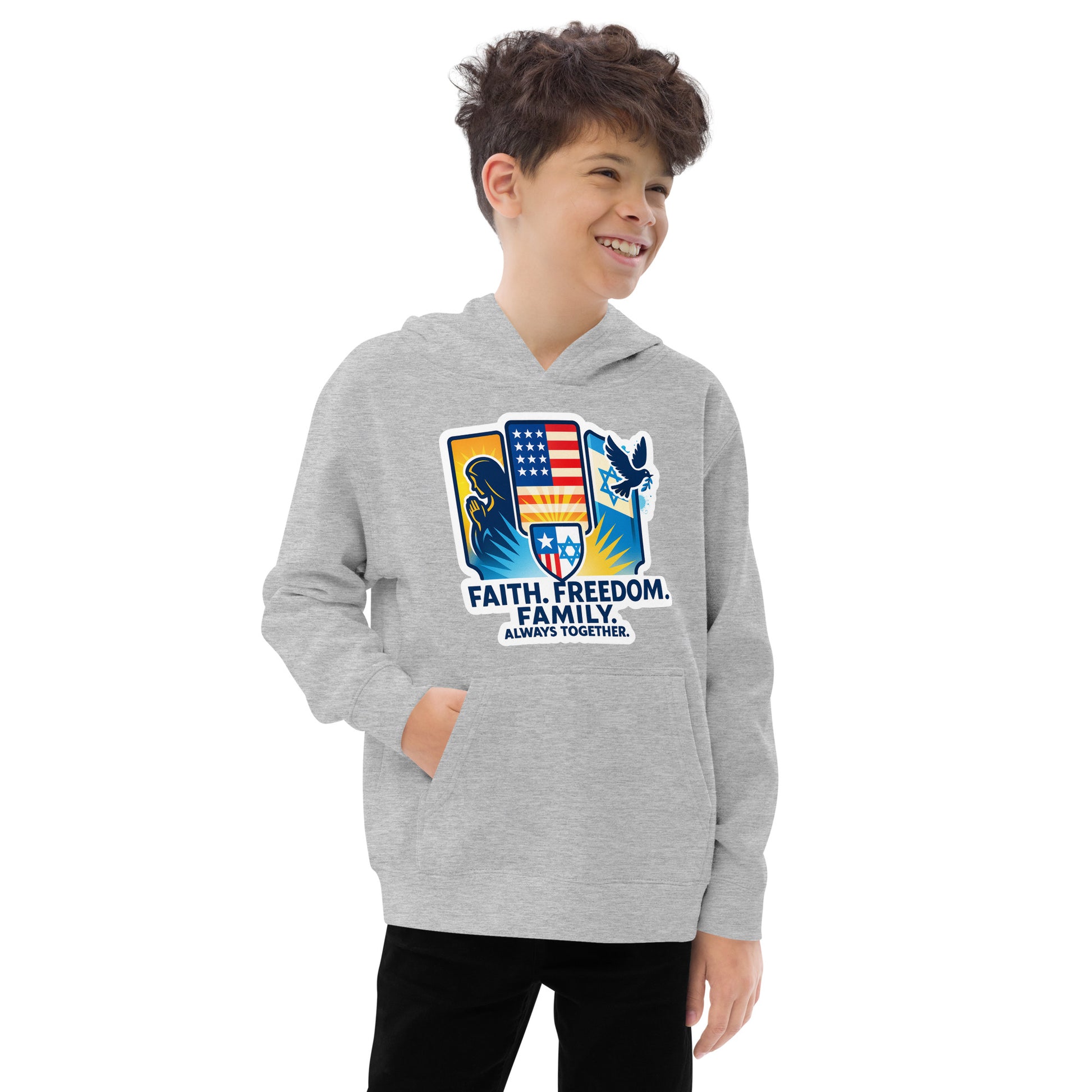 Faith Freedom Family Kids Fleece Hoodie - American Zionist