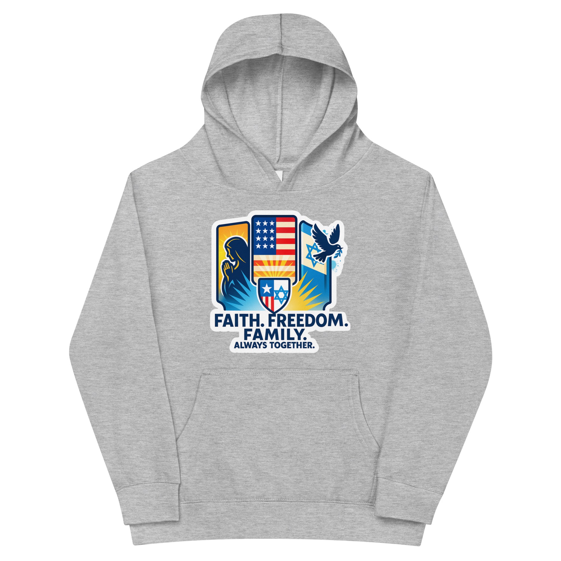 Faith Freedom Family Kids Fleece Hoodie - American Zionist