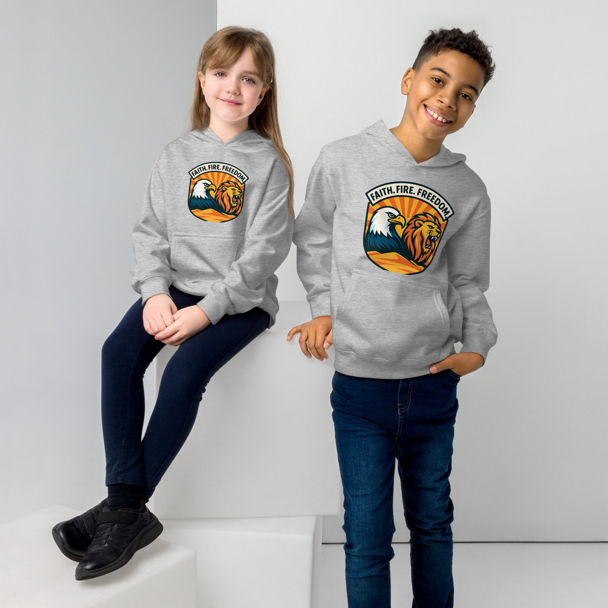 Lions Eagles Rise Kids Fleece Hoodie - American Zionist