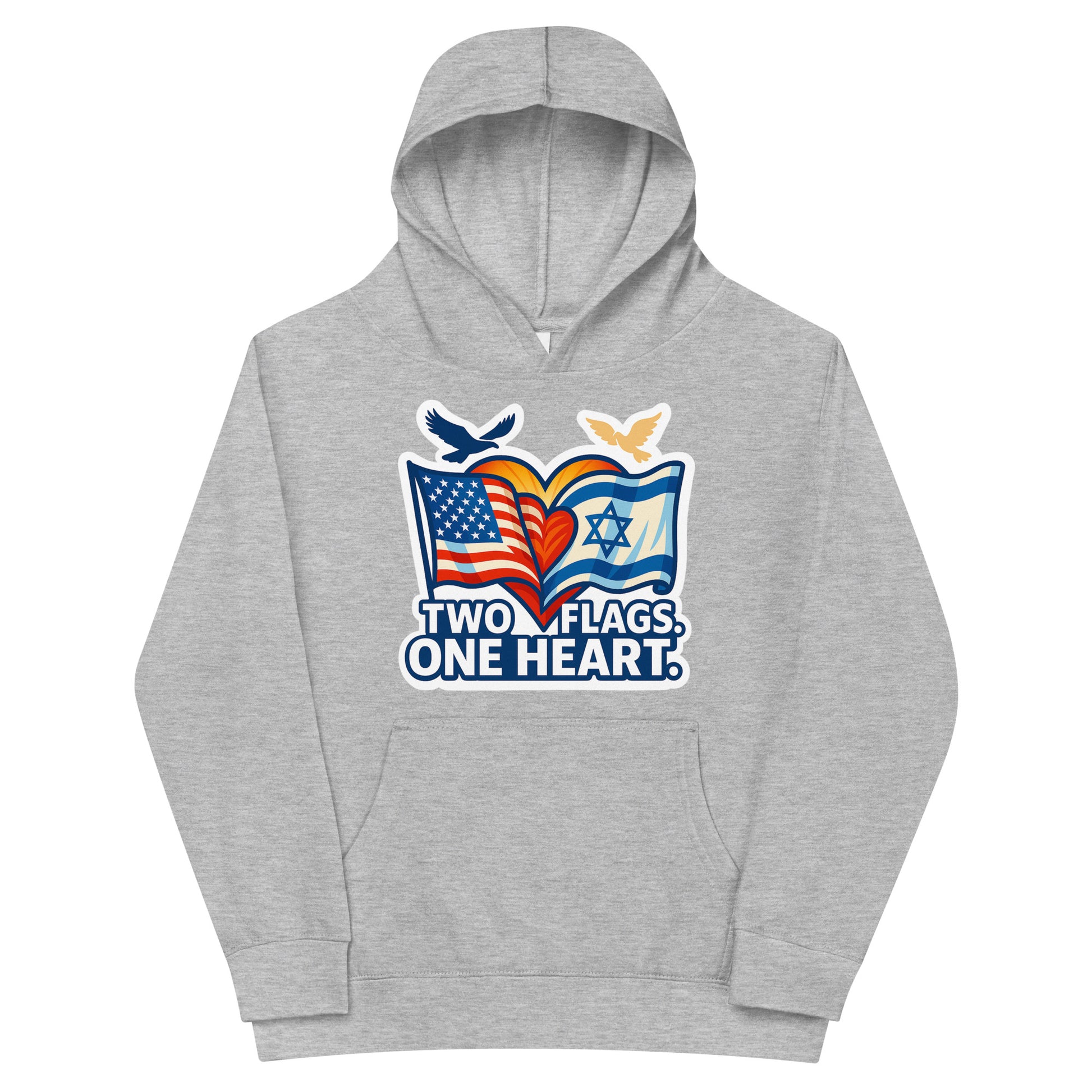 Two Flags One Heart Kids Fleece Hoodie - American Zionist