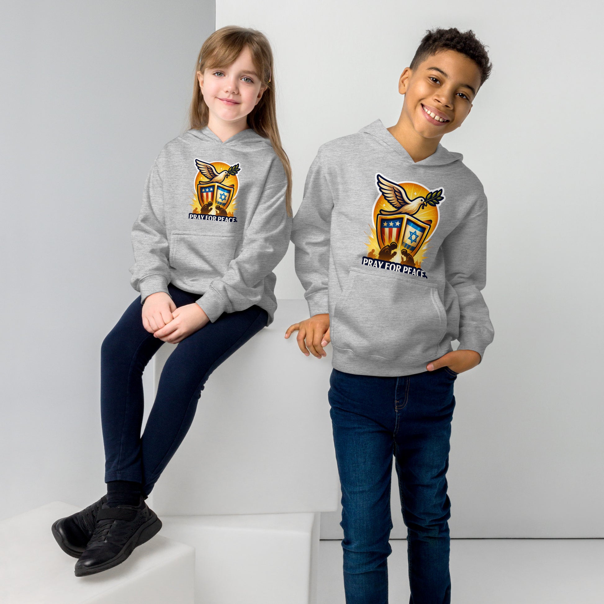 Pray for Peace Kids Fleece Hoodie - American Zionist