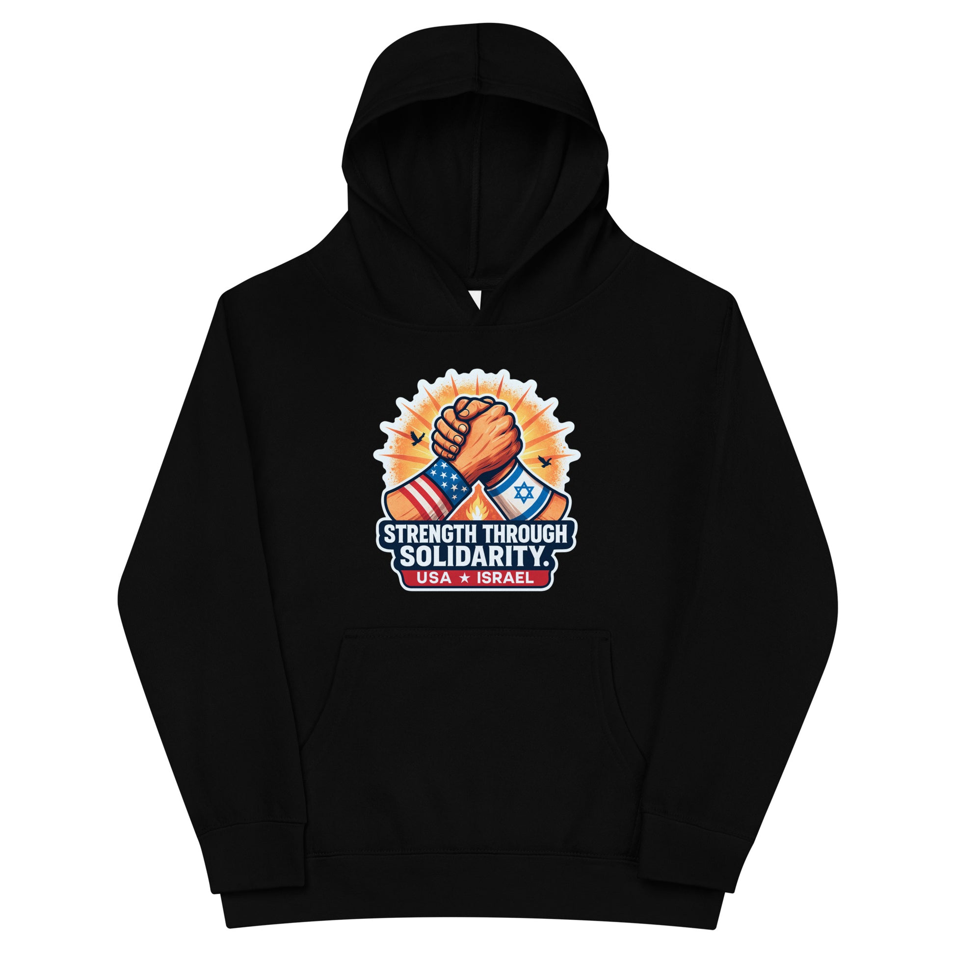 Strength Through Solidarity Kids Fleece Hoodie - American Zionist