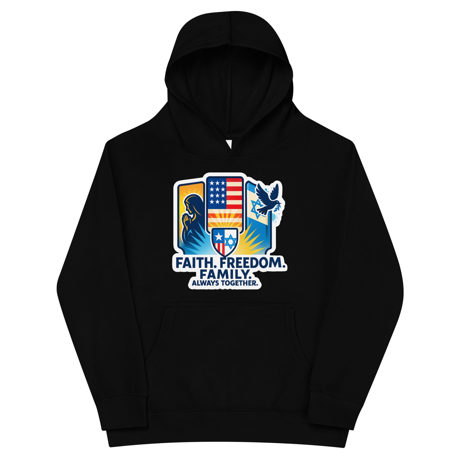 Faith Freedom Family Kids Fleece Hoodie - American Zionist