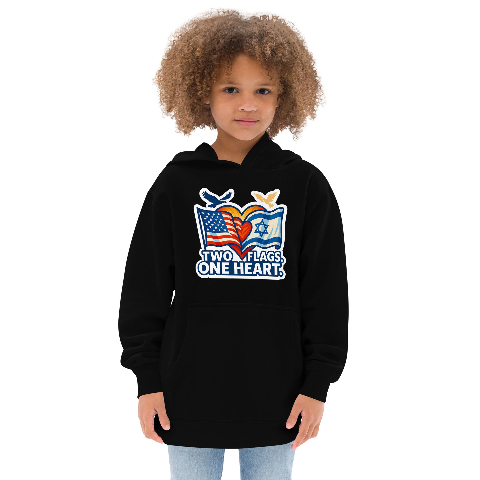Two Flags One Heart Kids Fleece Hoodie - American Zionist