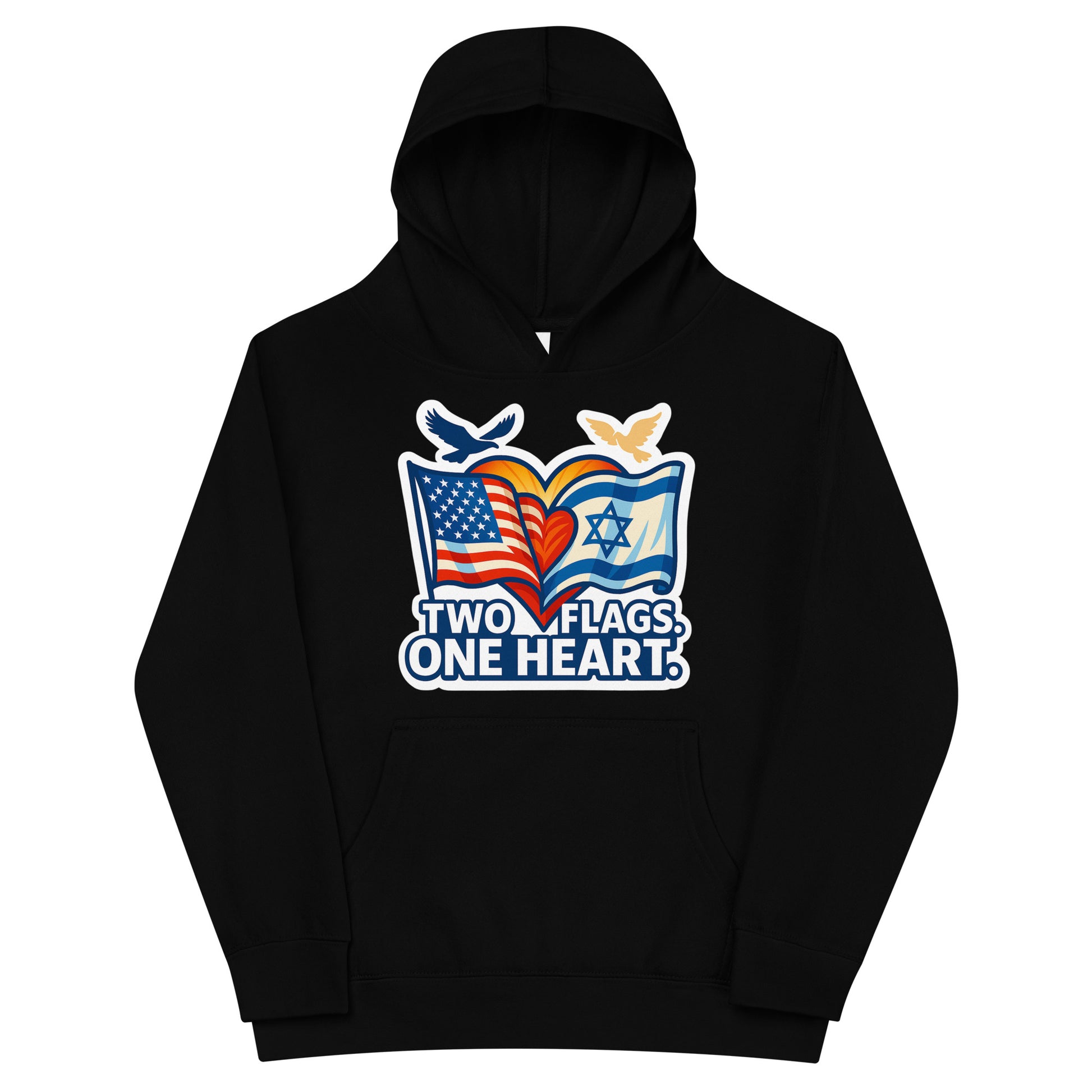 Two Flags One Heart Kids Fleece Hoodie - American Zionist