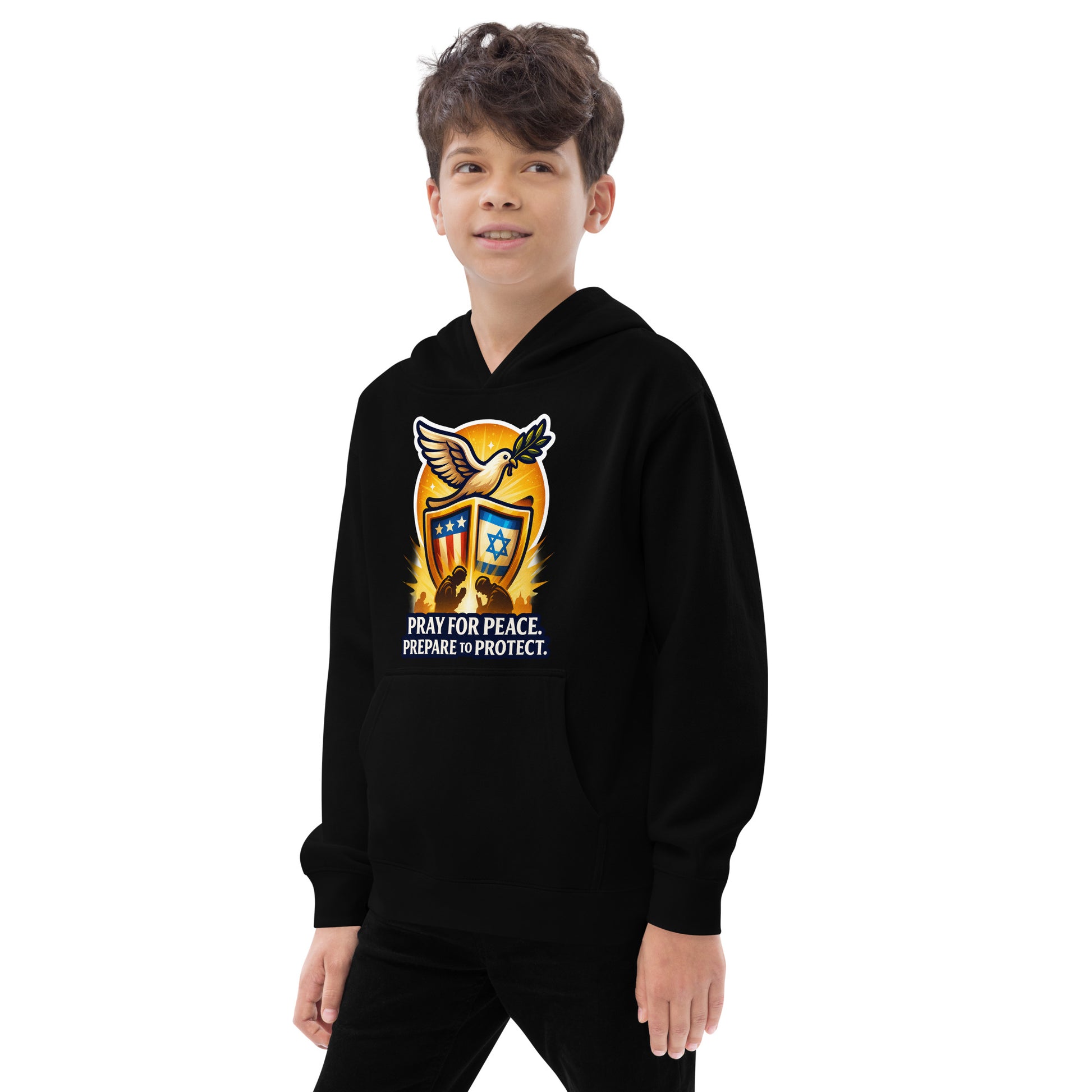 Pray for Peace Kids Fleece Hoodie - American Zionist