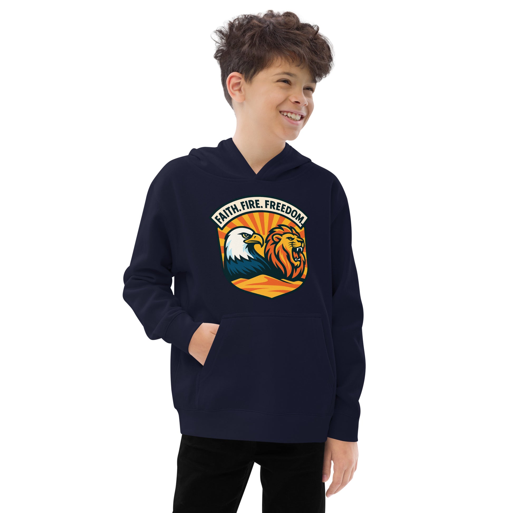 Lions Eagles Rise Kids Fleece Hoodie - American Zionist