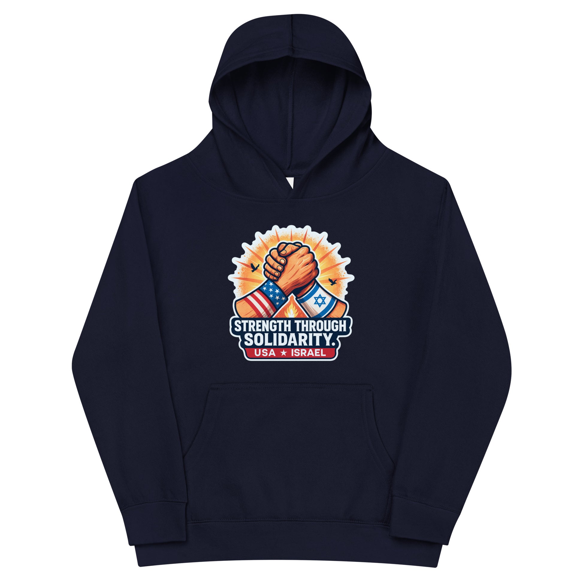 Strength Through Solidarity Kids Fleece Hoodie - American Zionist