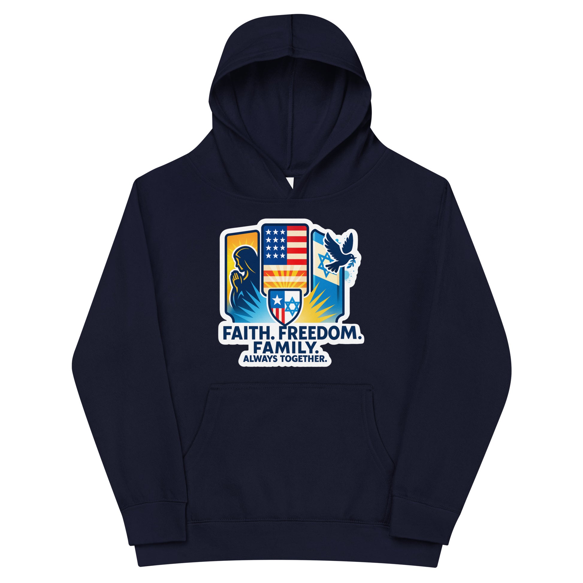 Faith Freedom Family Kids Fleece Hoodie - American Zionist
