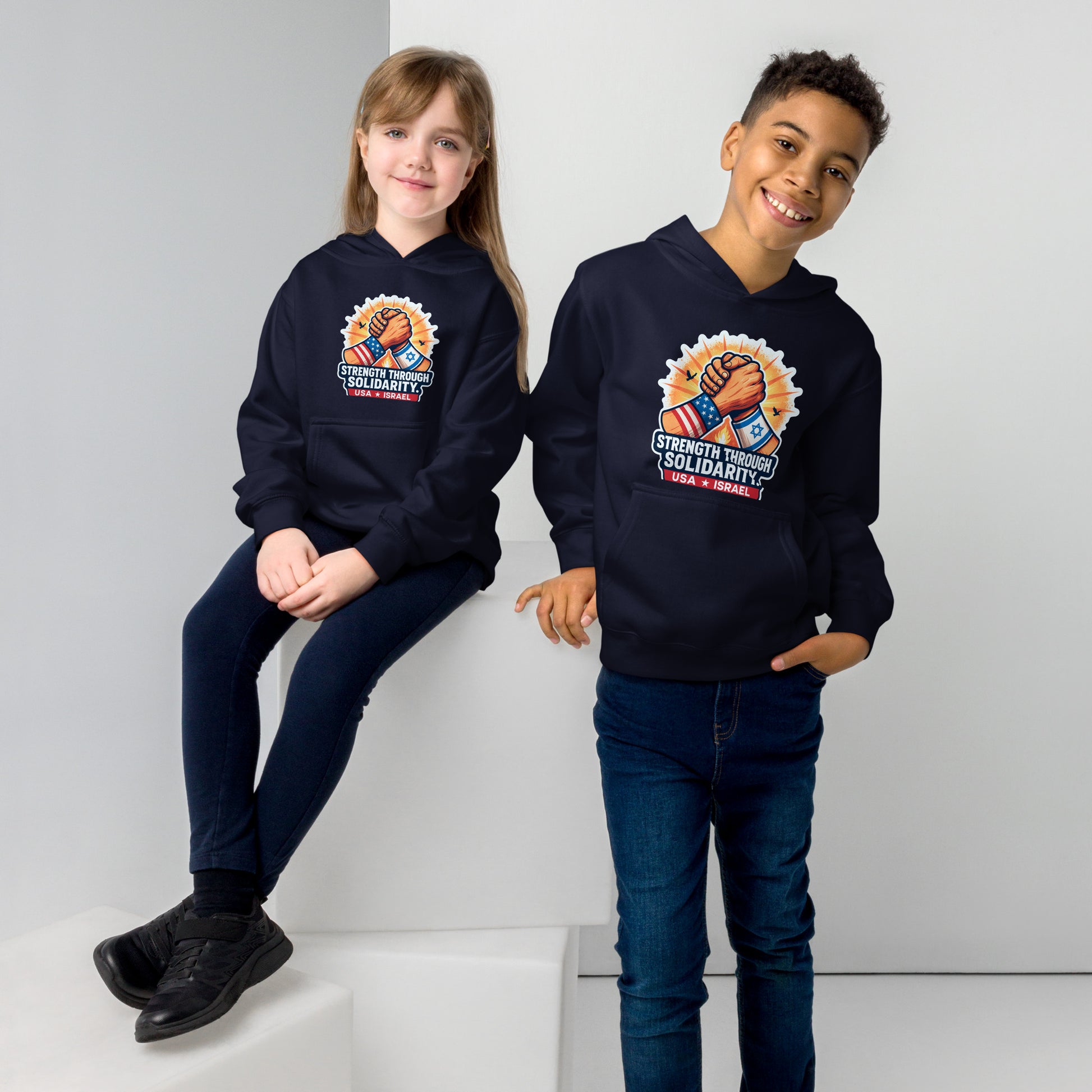 Strength Through Solidarity Kids Fleece Hoodie - American Zionist