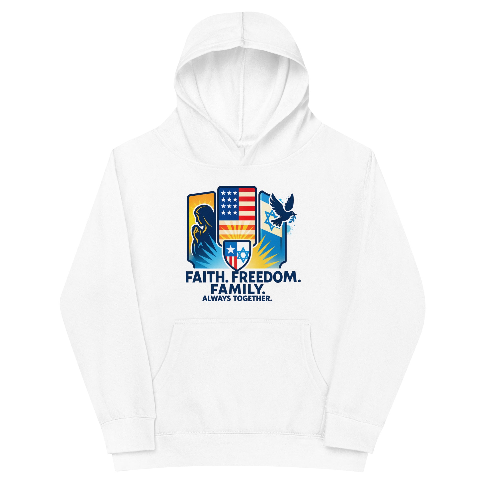 Faith Freedom Family Kids Fleece Hoodie - American Zionist