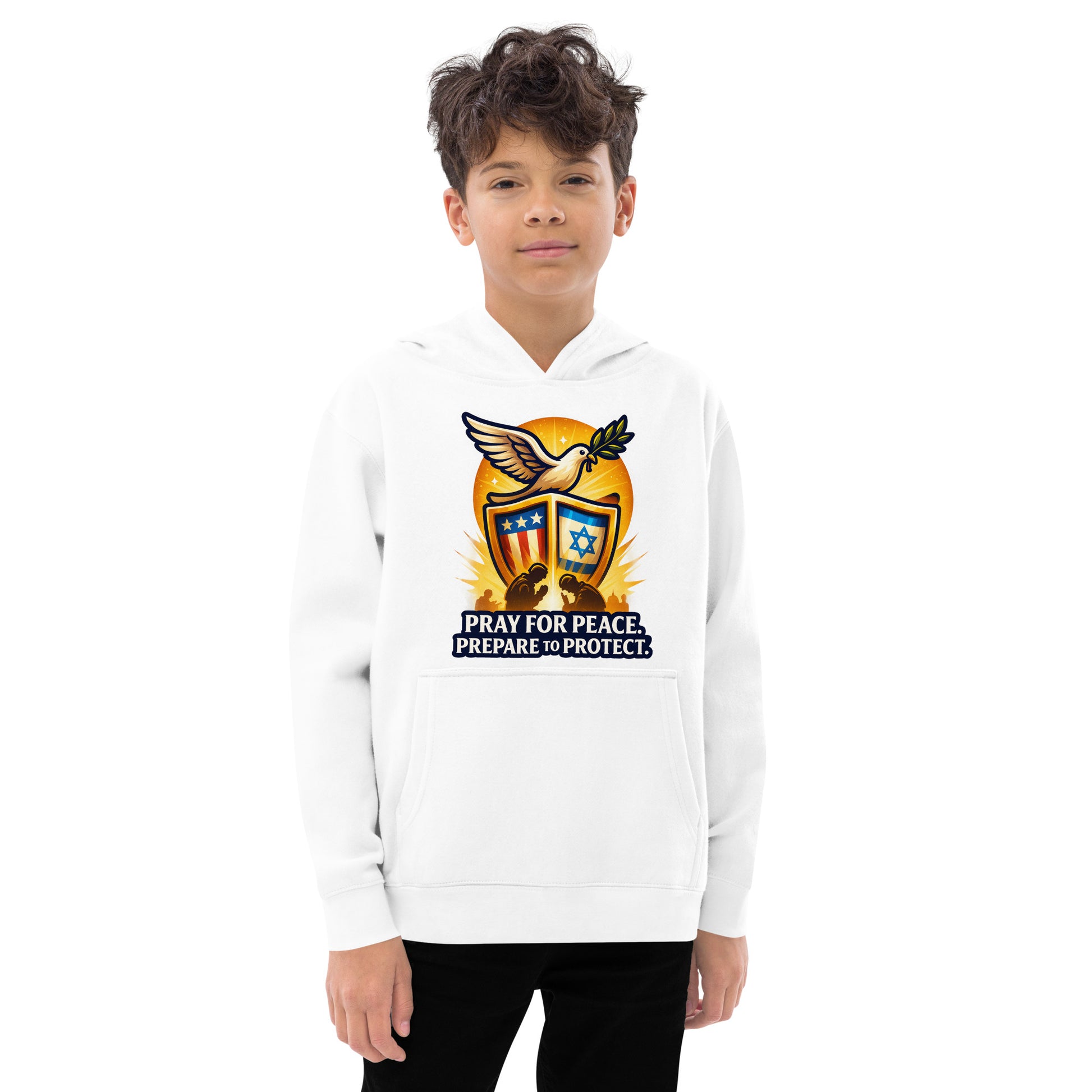Pray for Peace Kids Fleece Hoodie - American Zionist
