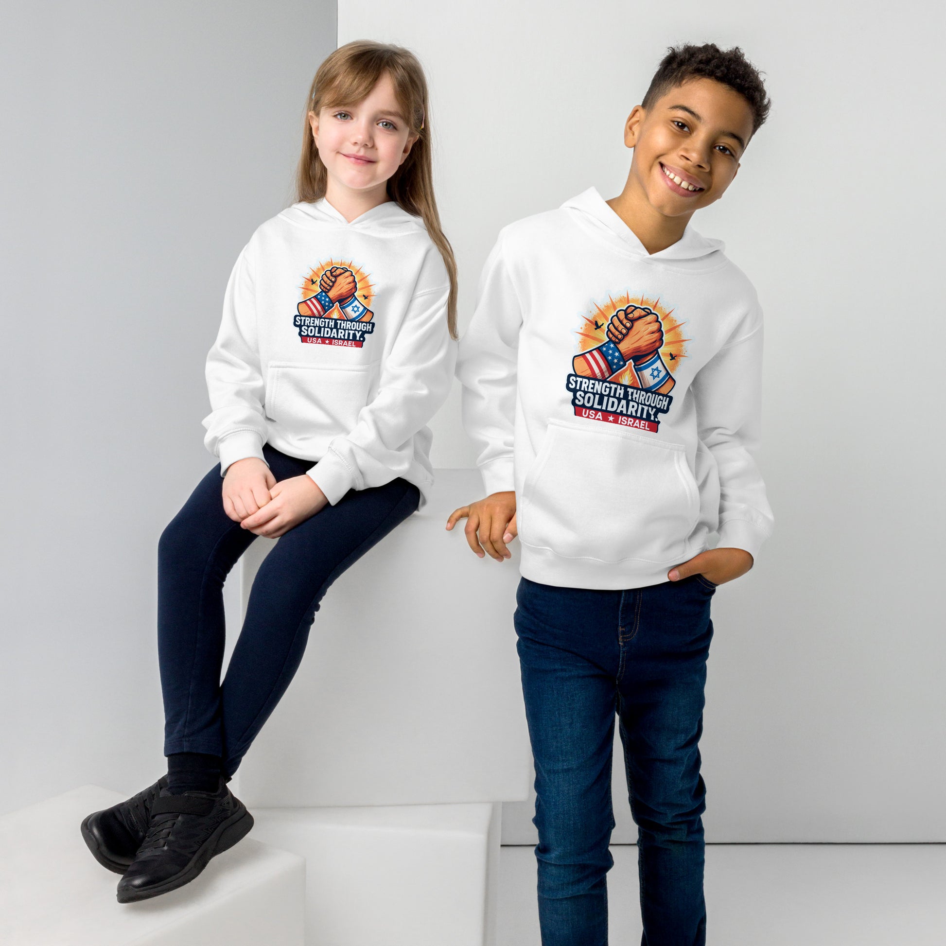 Strength Through Solidarity Kids Fleece Hoodie - American Zionist