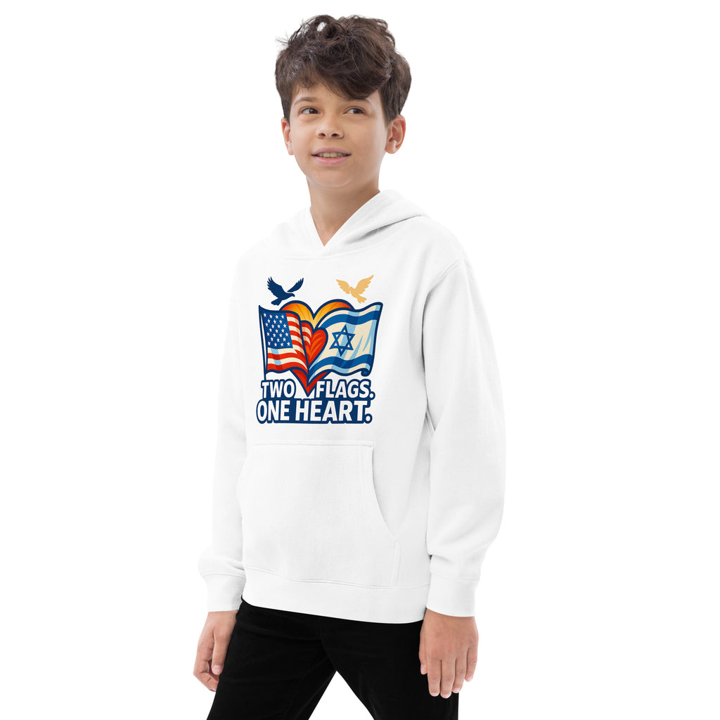 Two Flags One Heart Kids Fleece Hoodie - American Zionist