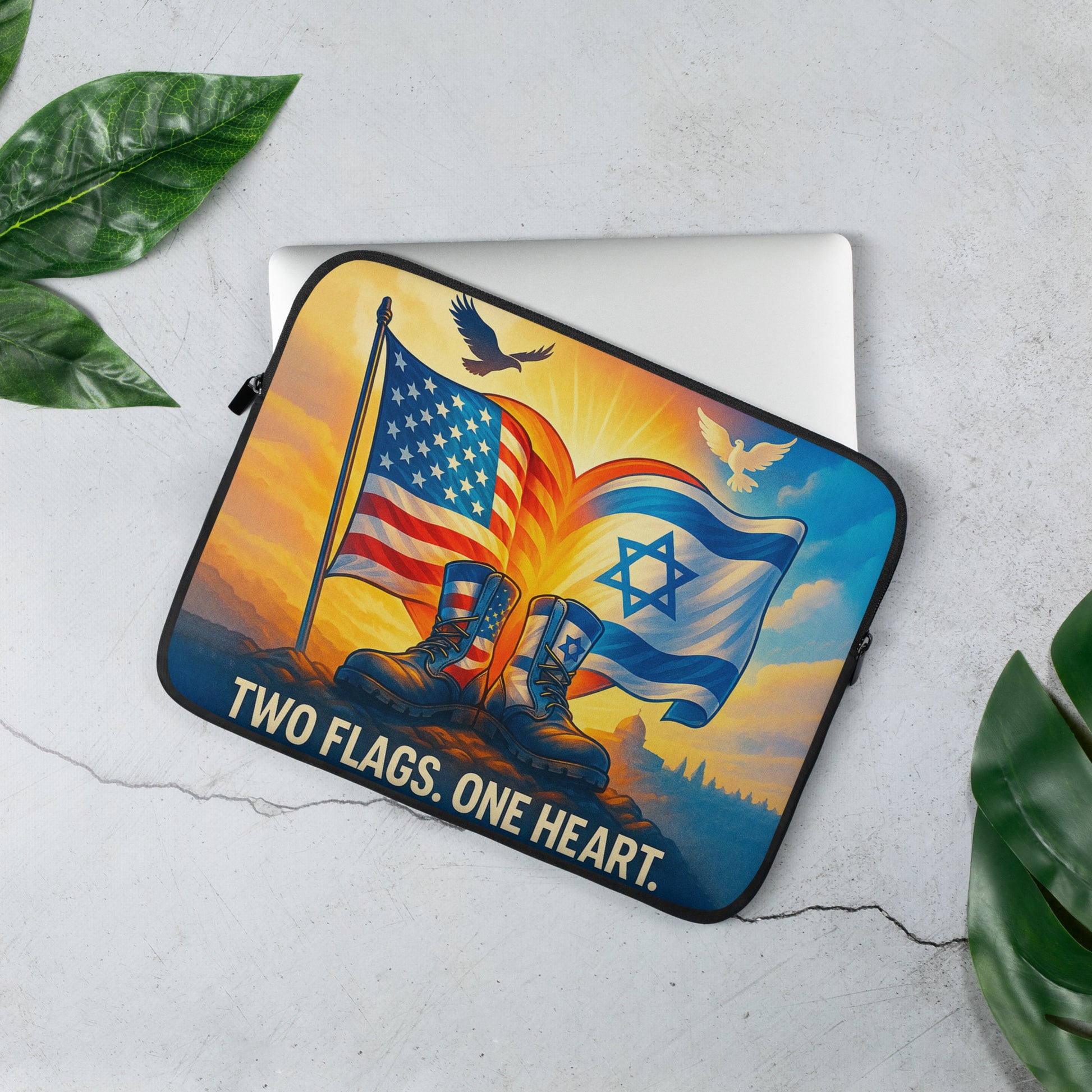 Two Flags. One Heart Laptop Sleeve - American Zionist