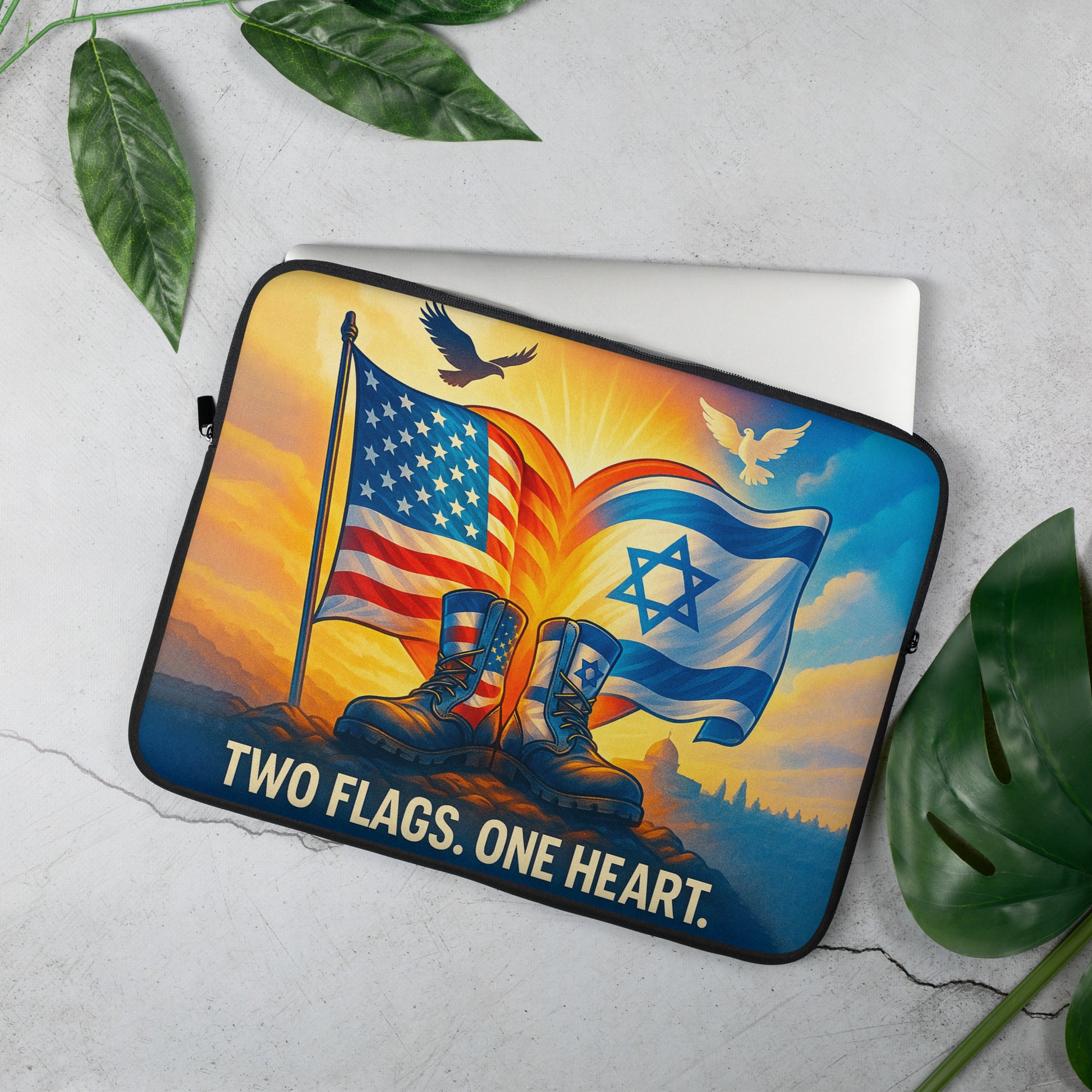 Two Flags. One Heart Laptop Sleeve - American Zionist