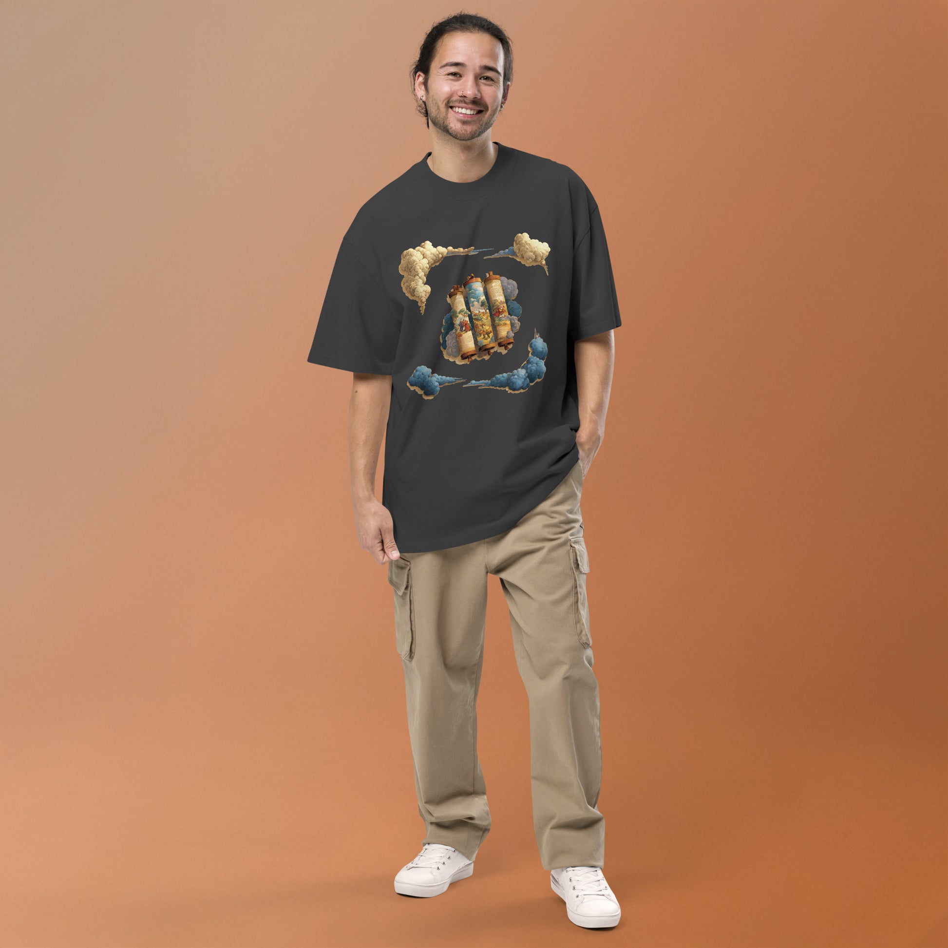 Cloudy Scroll of Moses Oversized Faded T-Shirt - American Zionist