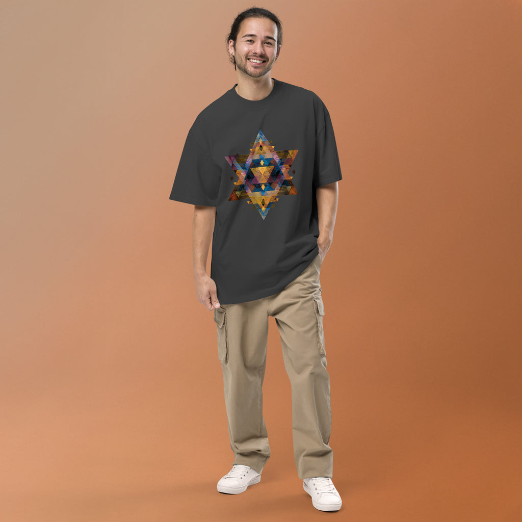 Star of David Geometric Oversized Faded T-Shirt - American Zionist