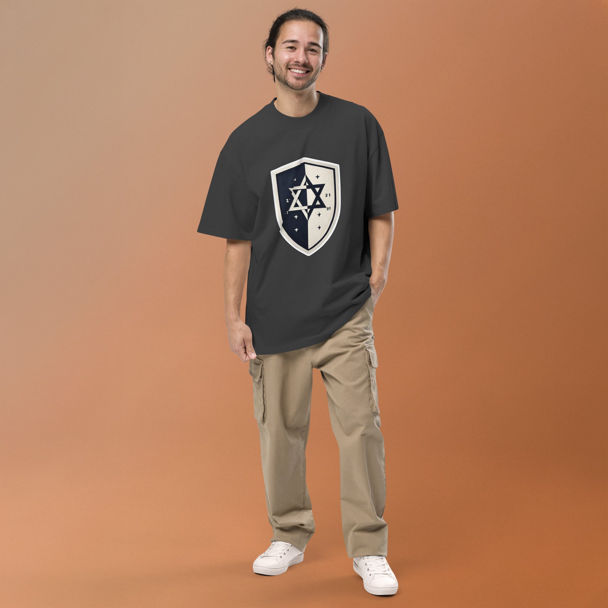 Black and White Shield Oversized Faded T-Shirt - American Zionist