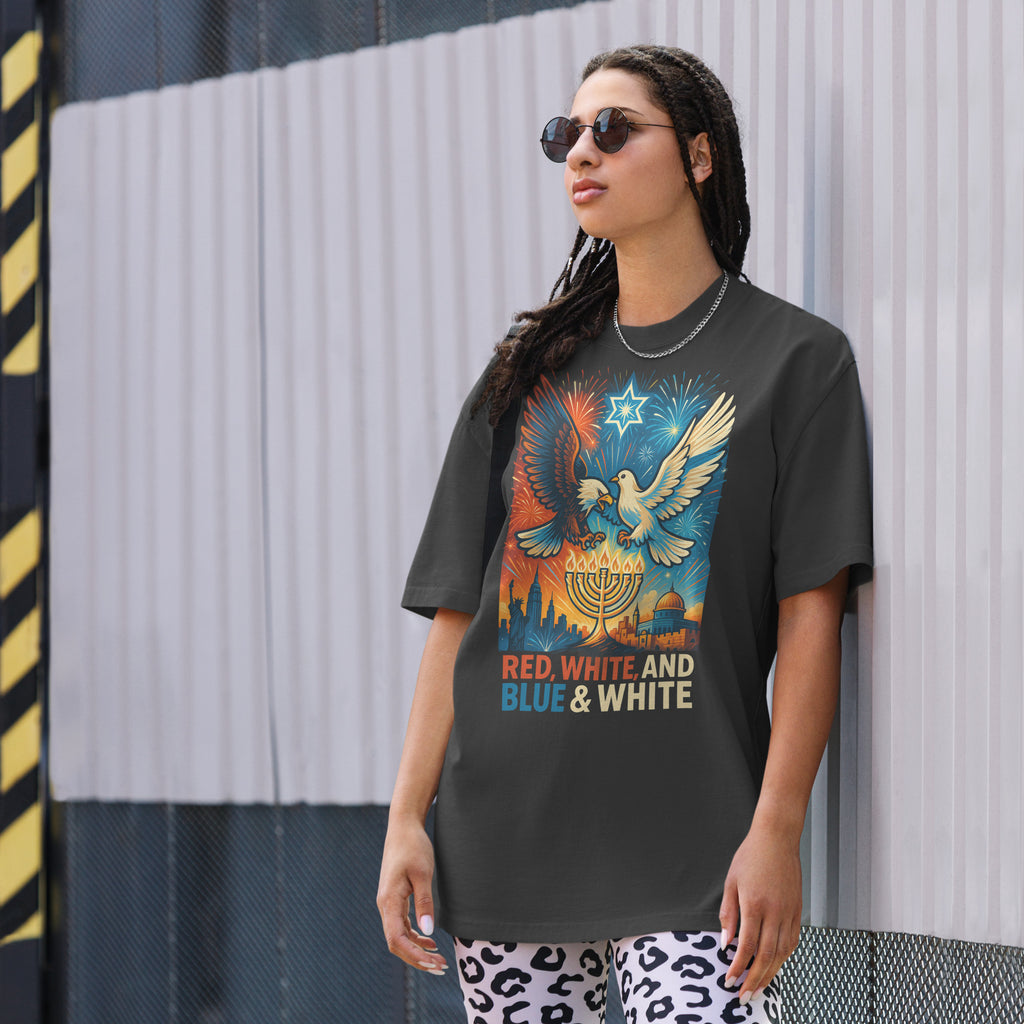 Red White and Blue Oversized Faded T-Shirt - American Zionist