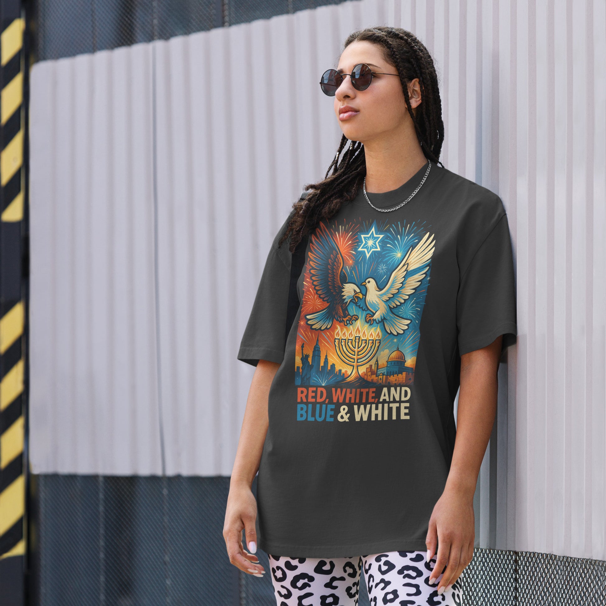 Red White and Blue Oversized Faded T-Shirt - American Zionist