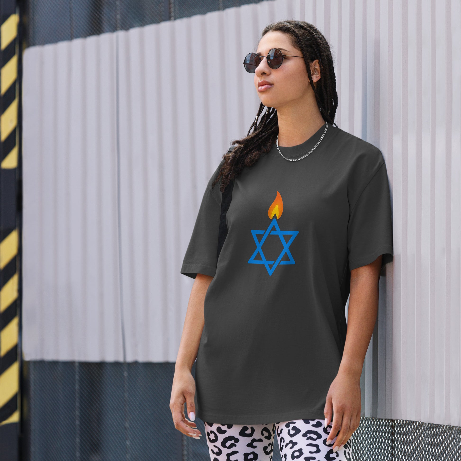 Fire Stars Of David Oversized Faded T-Shirt - American Zionist