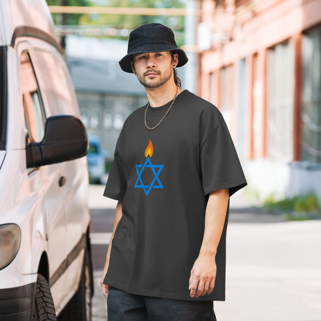Fire Stars Of David Oversized Faded T-Shirt - American Zionist