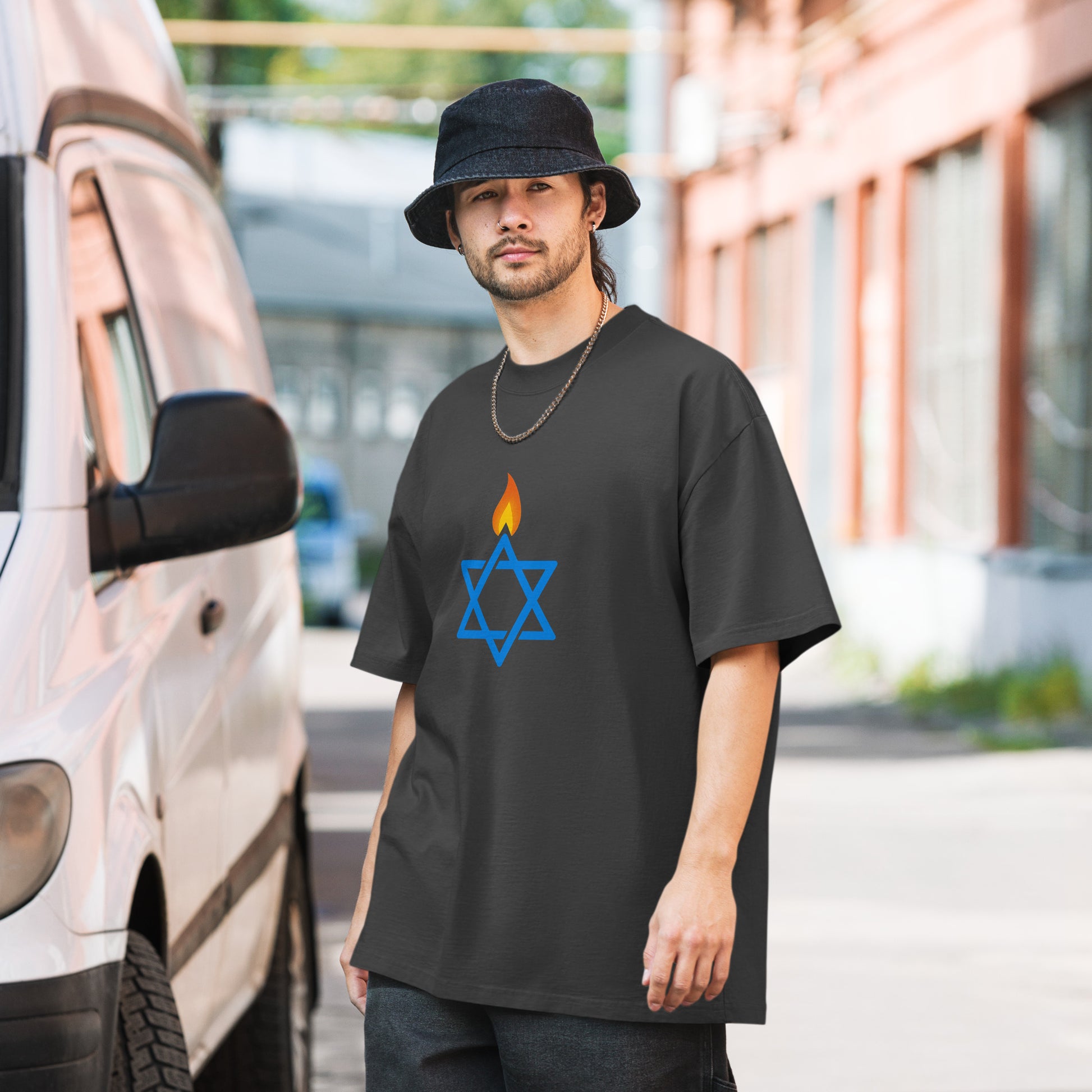 Fire Stars Of David Oversized Faded T-Shirt - American Zionist