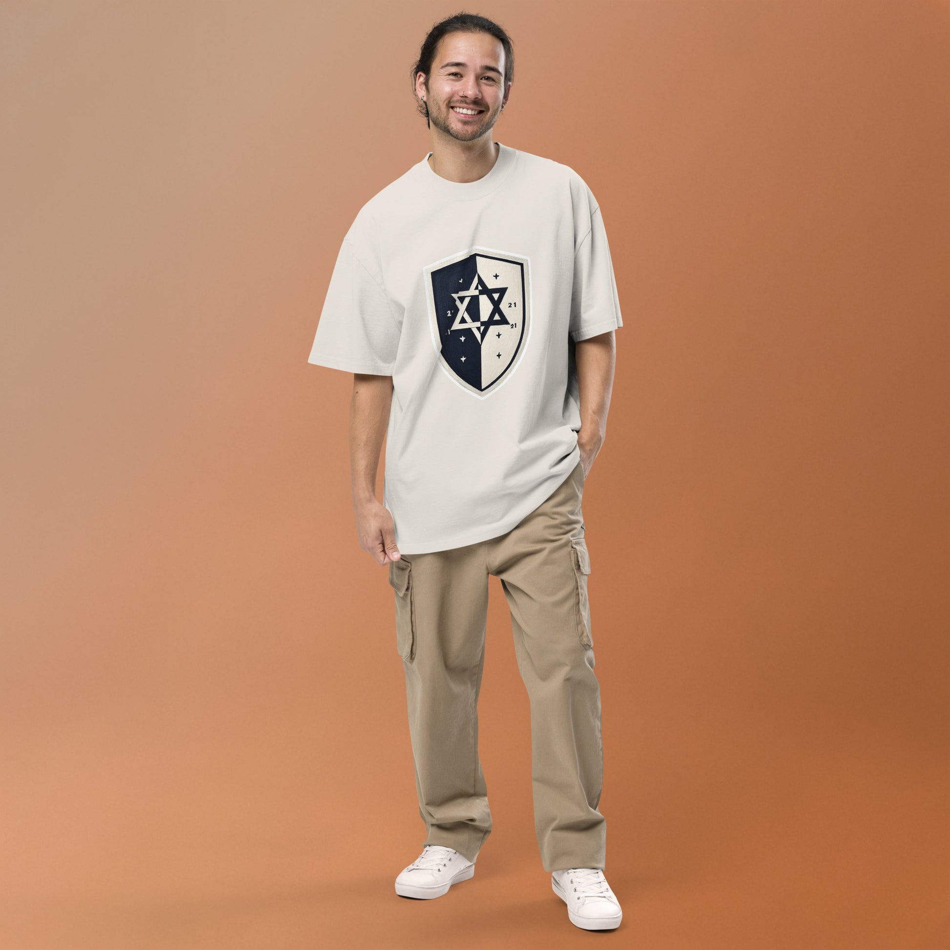 Black and White Shield Oversized Faded T-Shirt - American Zionist