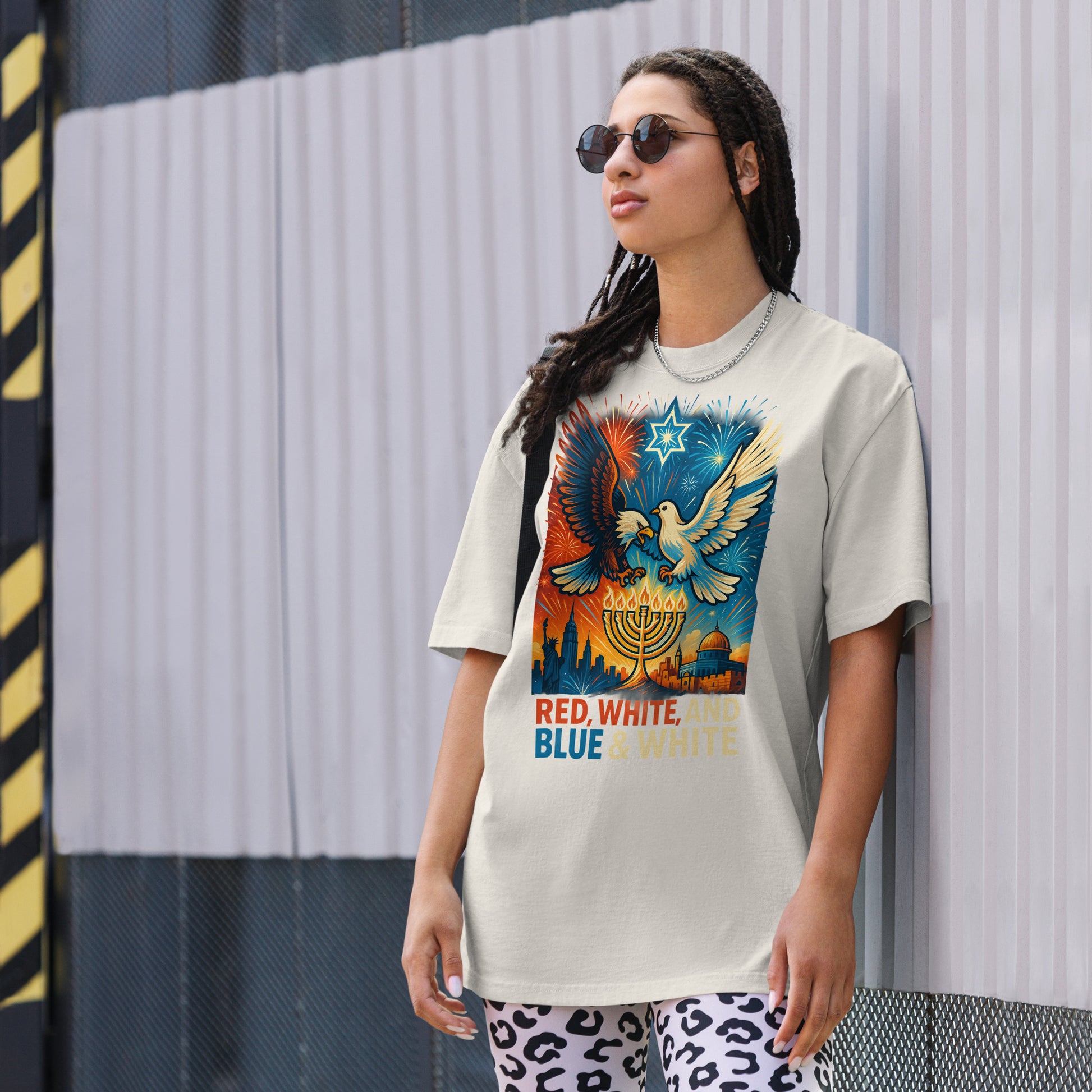 Red White and Blue Oversized Faded T-Shirt - American Zionist
