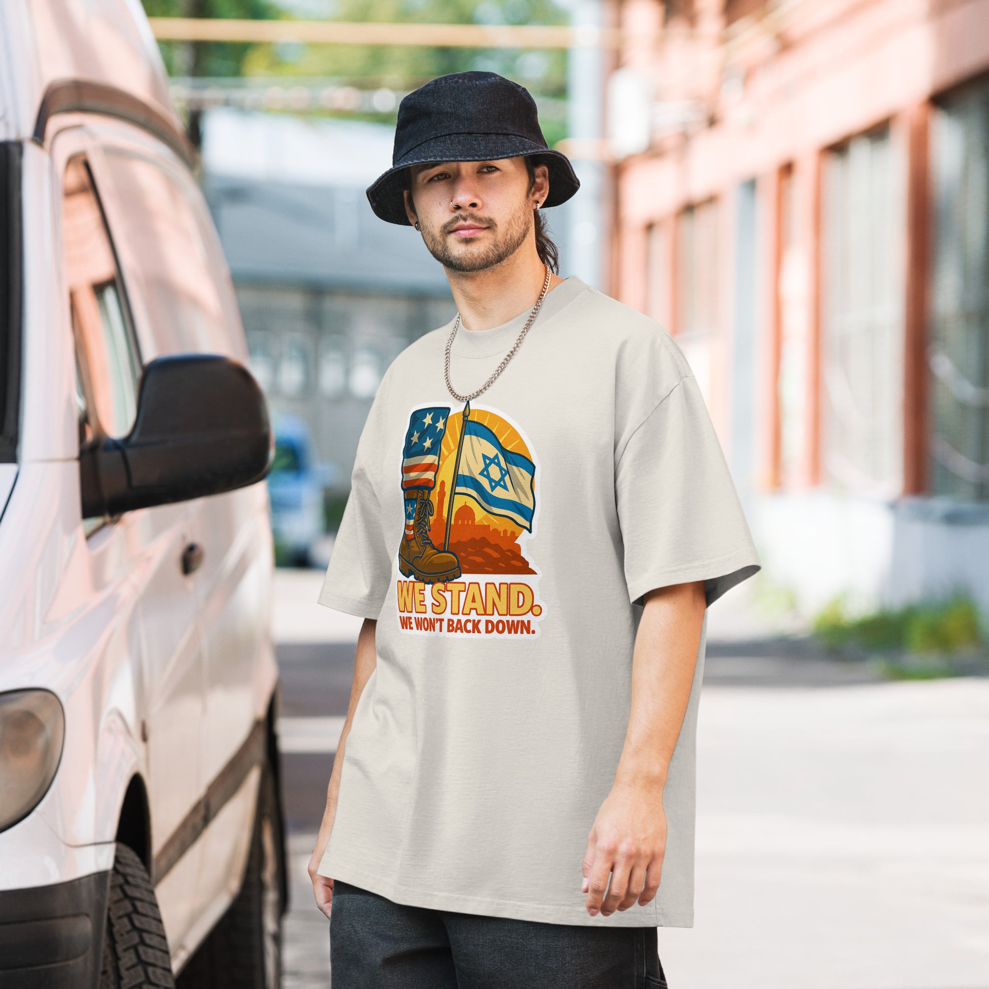 We Stand Oversized Faded T-Shirt - American Zionist