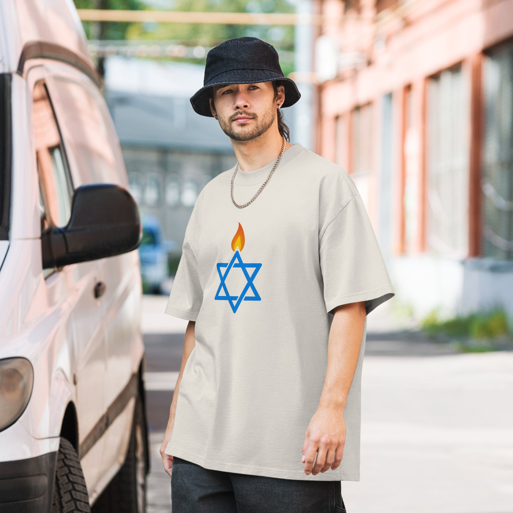 Fire Stars Of David Oversized Faded T-Shirt - American Zionist