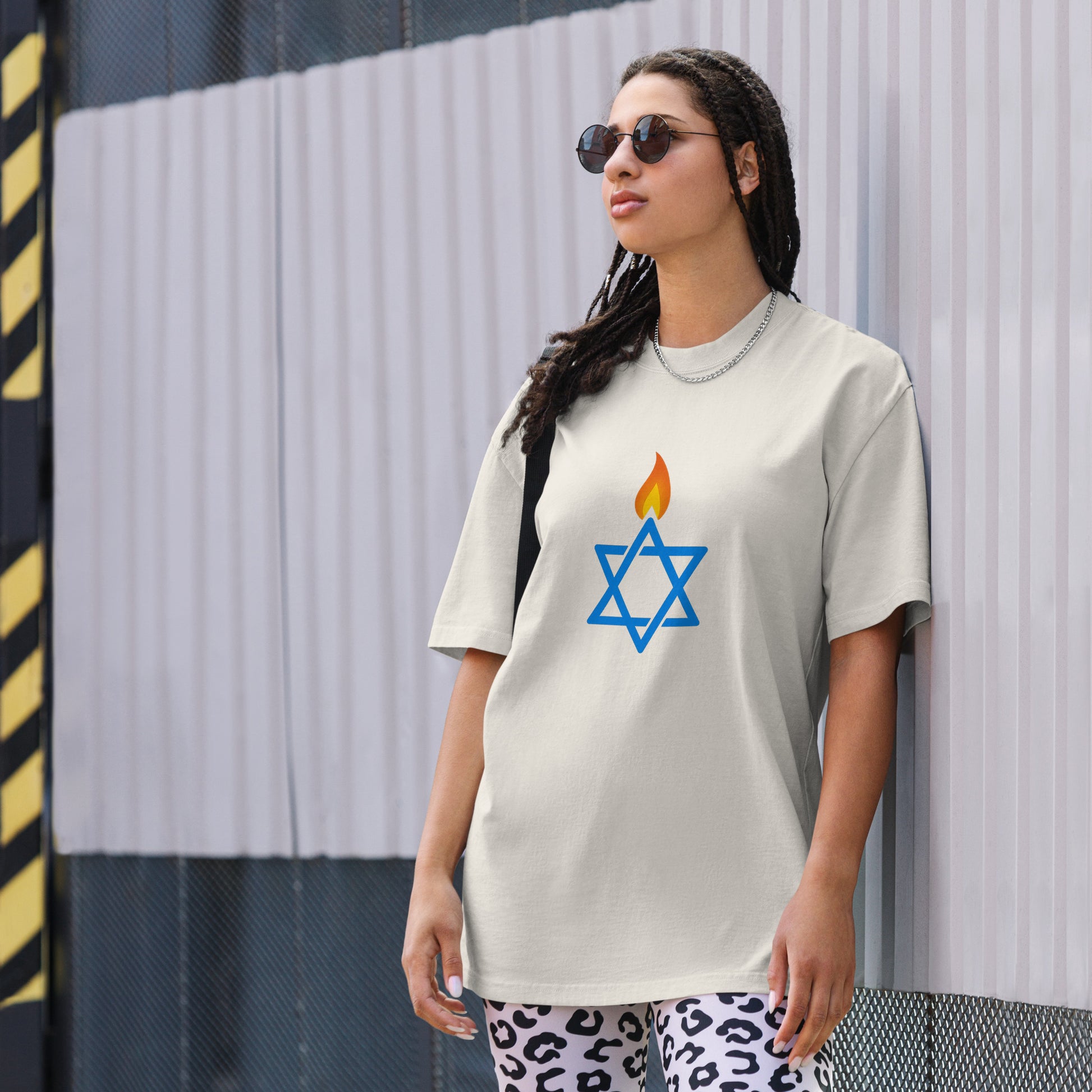 Fire Stars Of David Oversized Faded T-Shirt - American Zionist