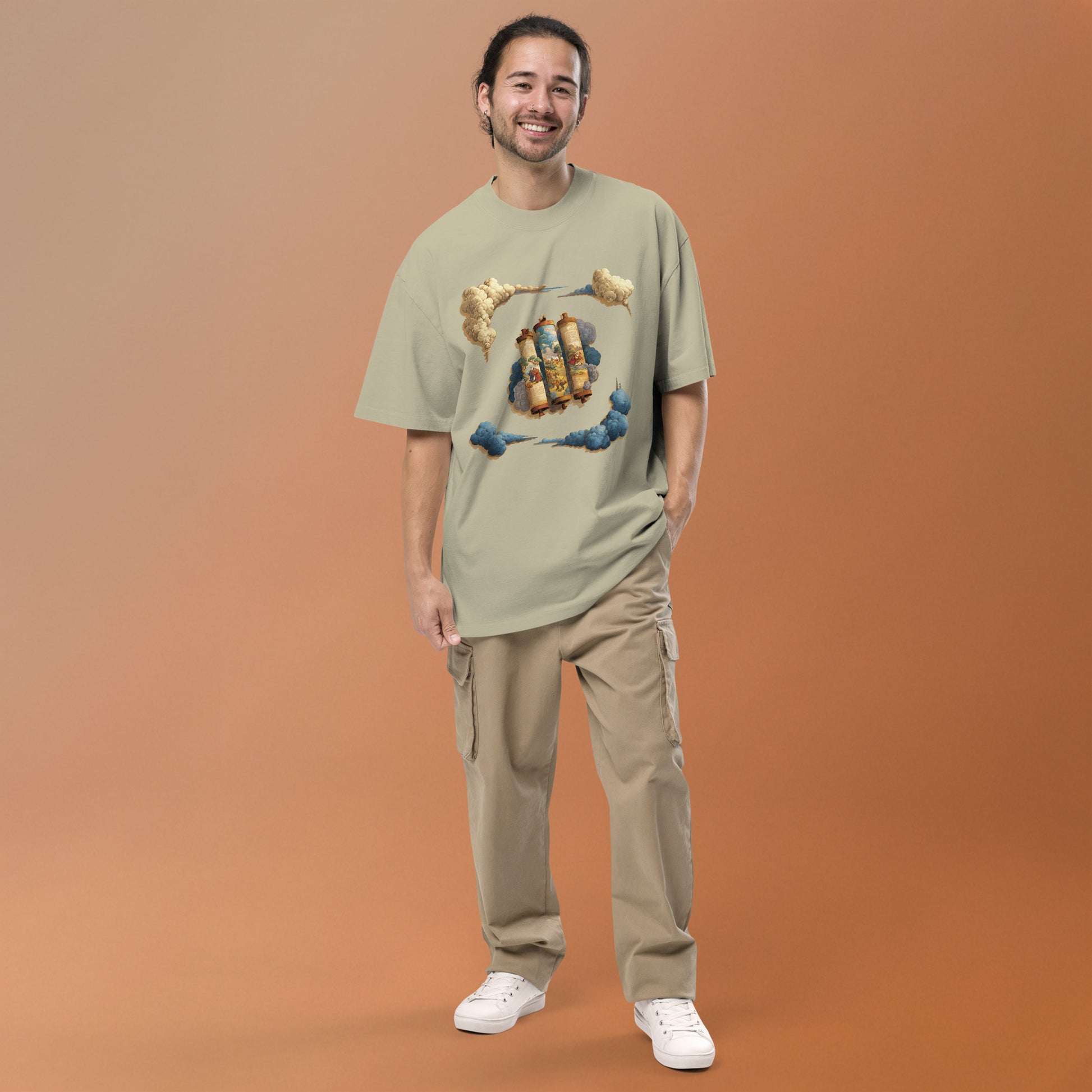 Cloudy Scroll of Moses Oversized Faded T-Shirt - American Zionist