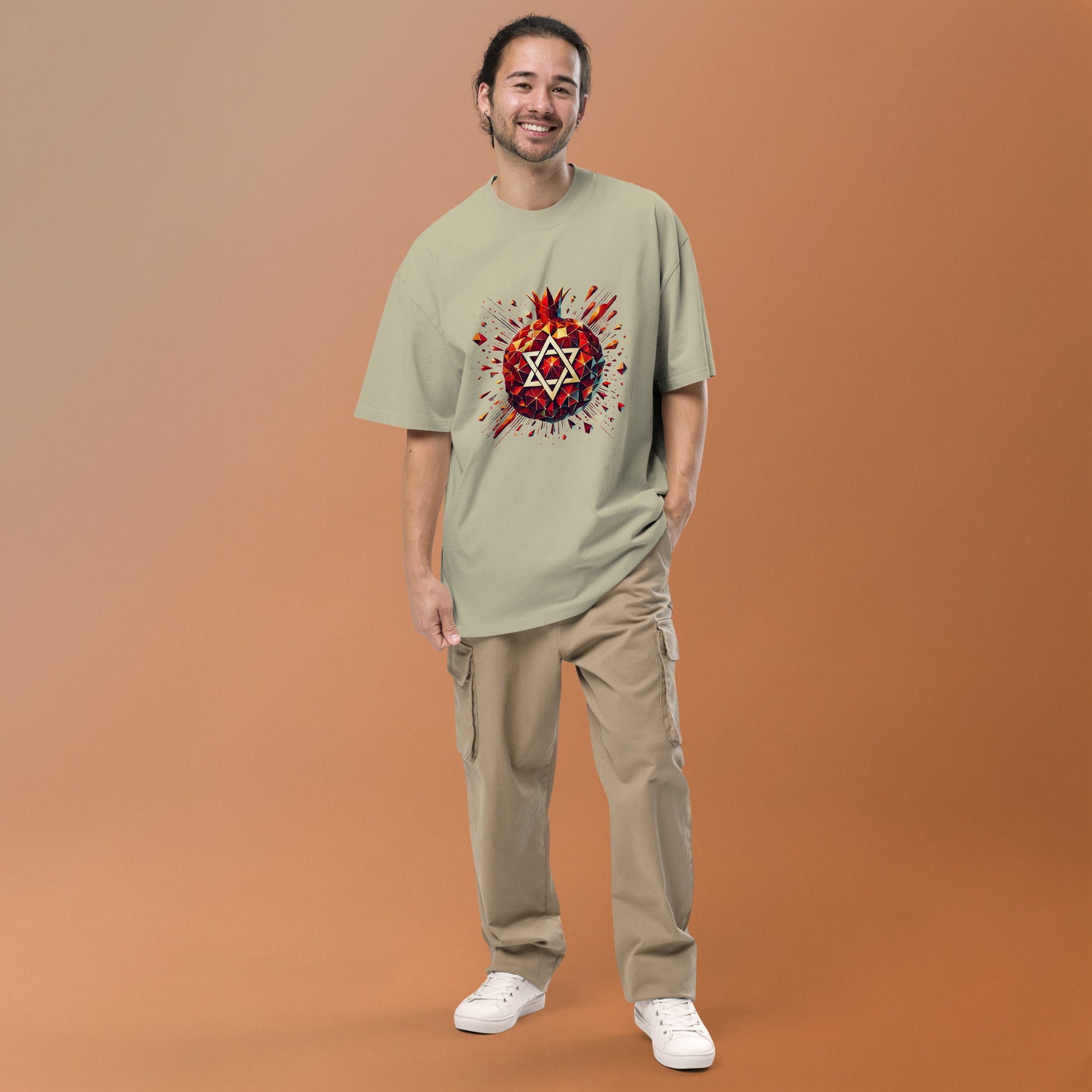 Pomegranate Star of David Oversized Faded T-Shirt - American Zionist