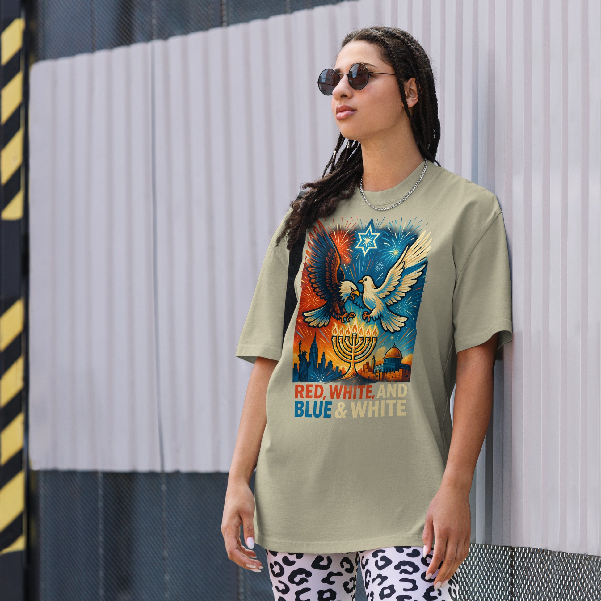 Red White and Blue Oversized Faded T-Shirt - American Zionist