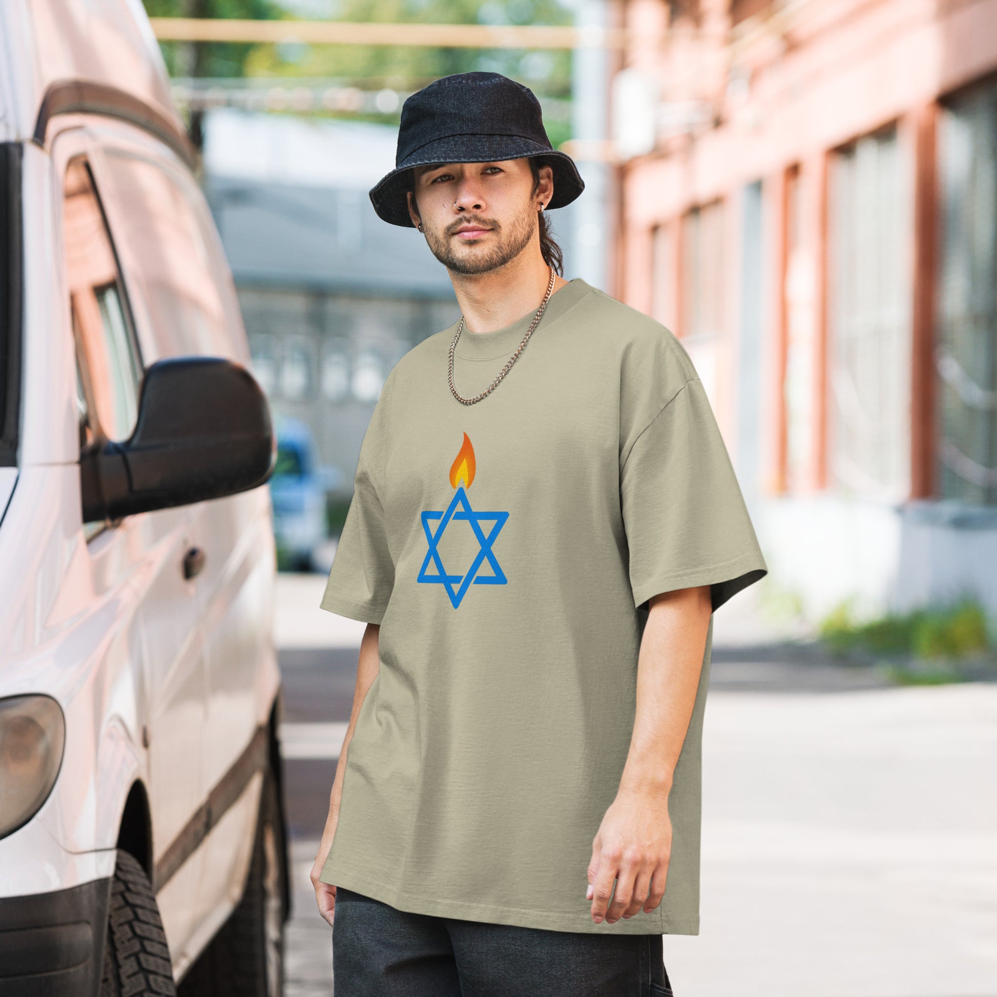 Fire Stars Of David Oversized Faded T-Shirt - American Zionist