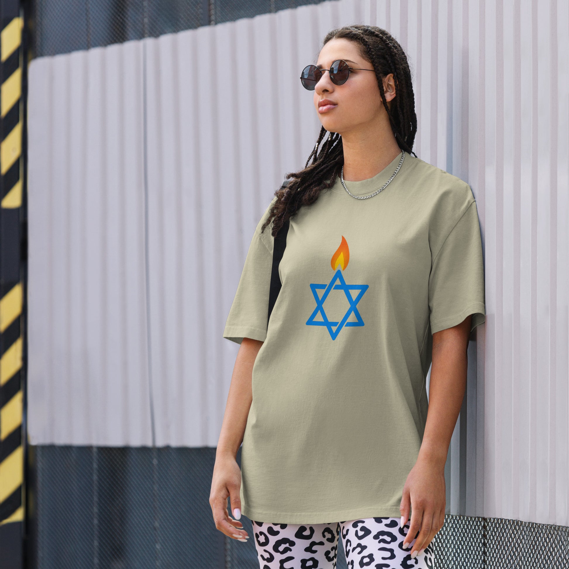 Fire Stars Of David Oversized Faded T-Shirt - American Zionist