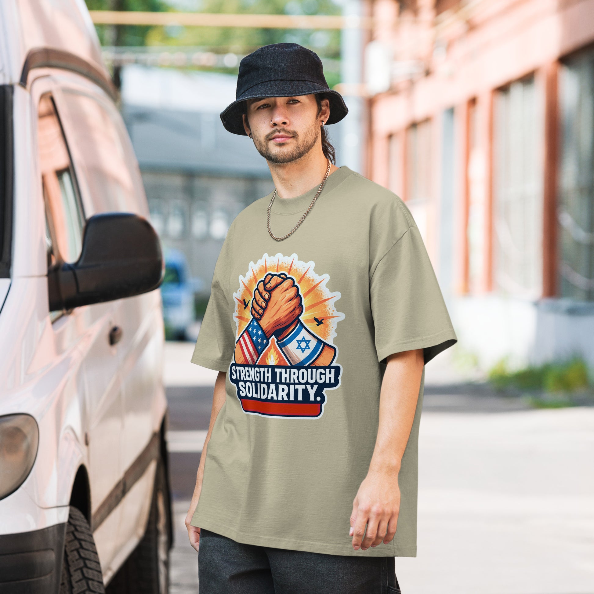 Strength Through Solidarity Oversized Faded T-Shirt - American Zionist