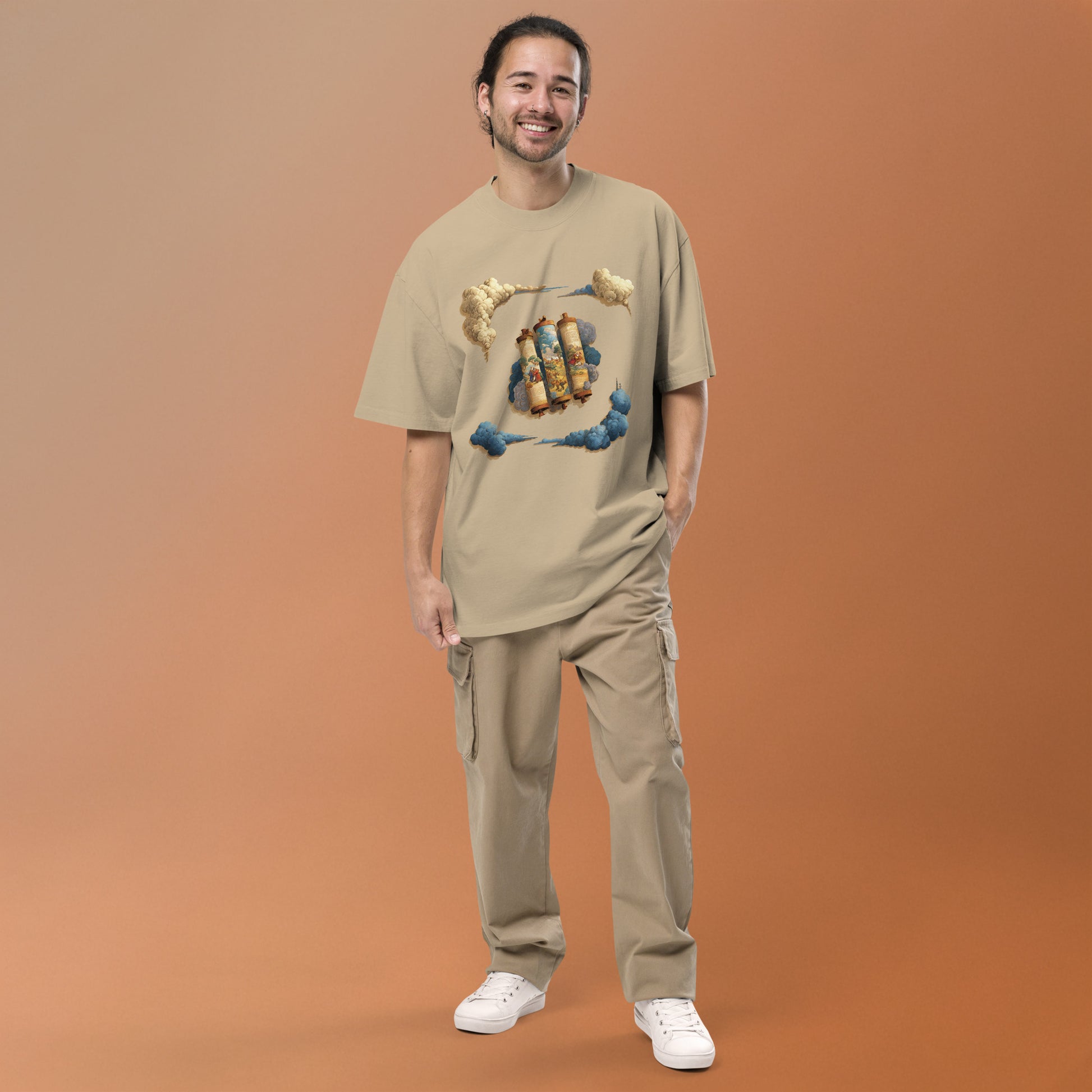Cloudy Scroll of Moses Oversized Faded T-Shirt - American Zionist