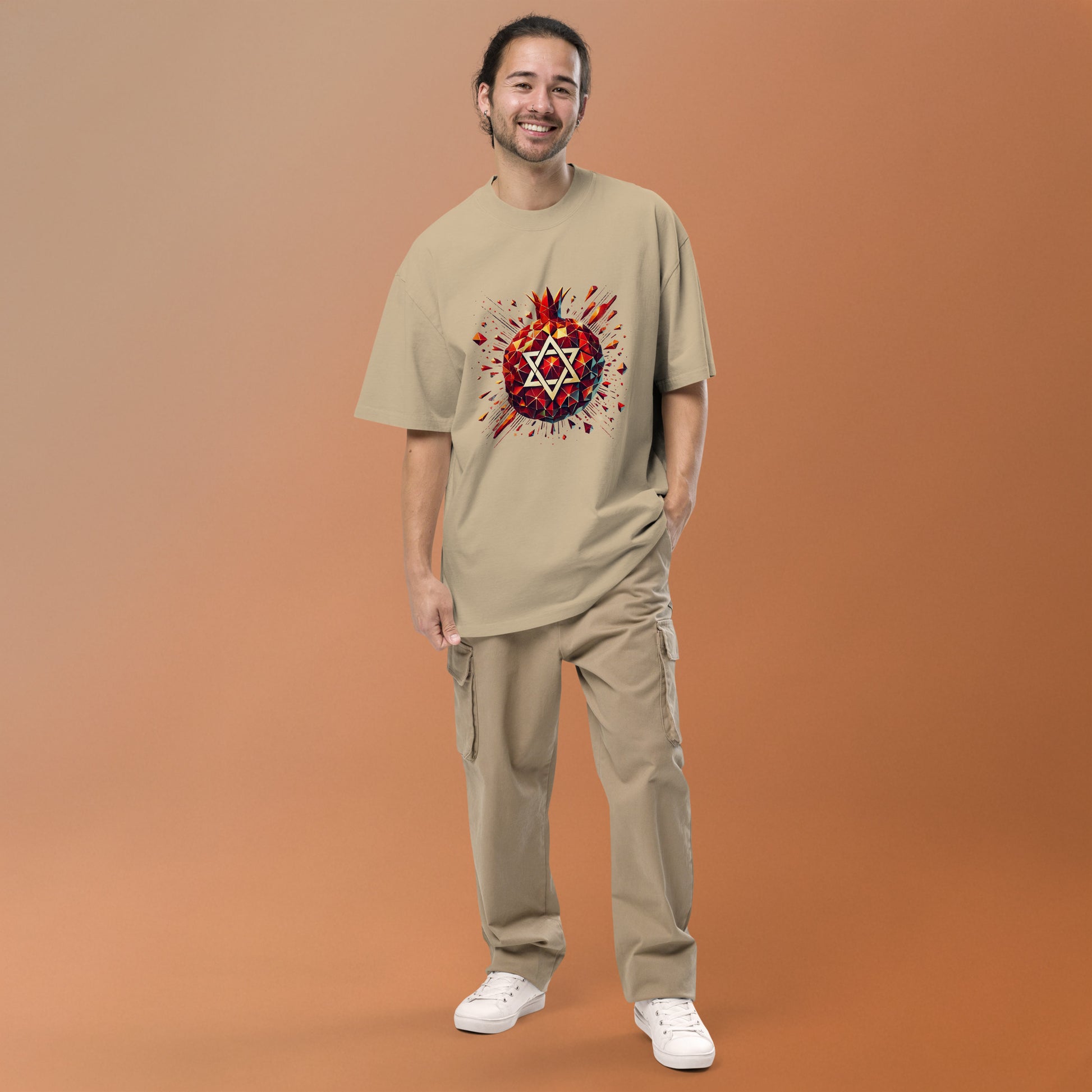 Pomegranate Star of David Oversized Faded T-Shirt - American Zionist