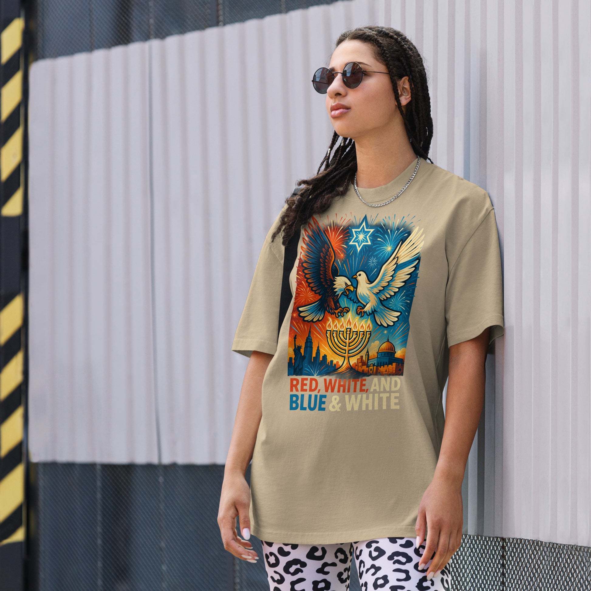 Red White and Blue Oversized Faded T-Shirt - American Zionist
