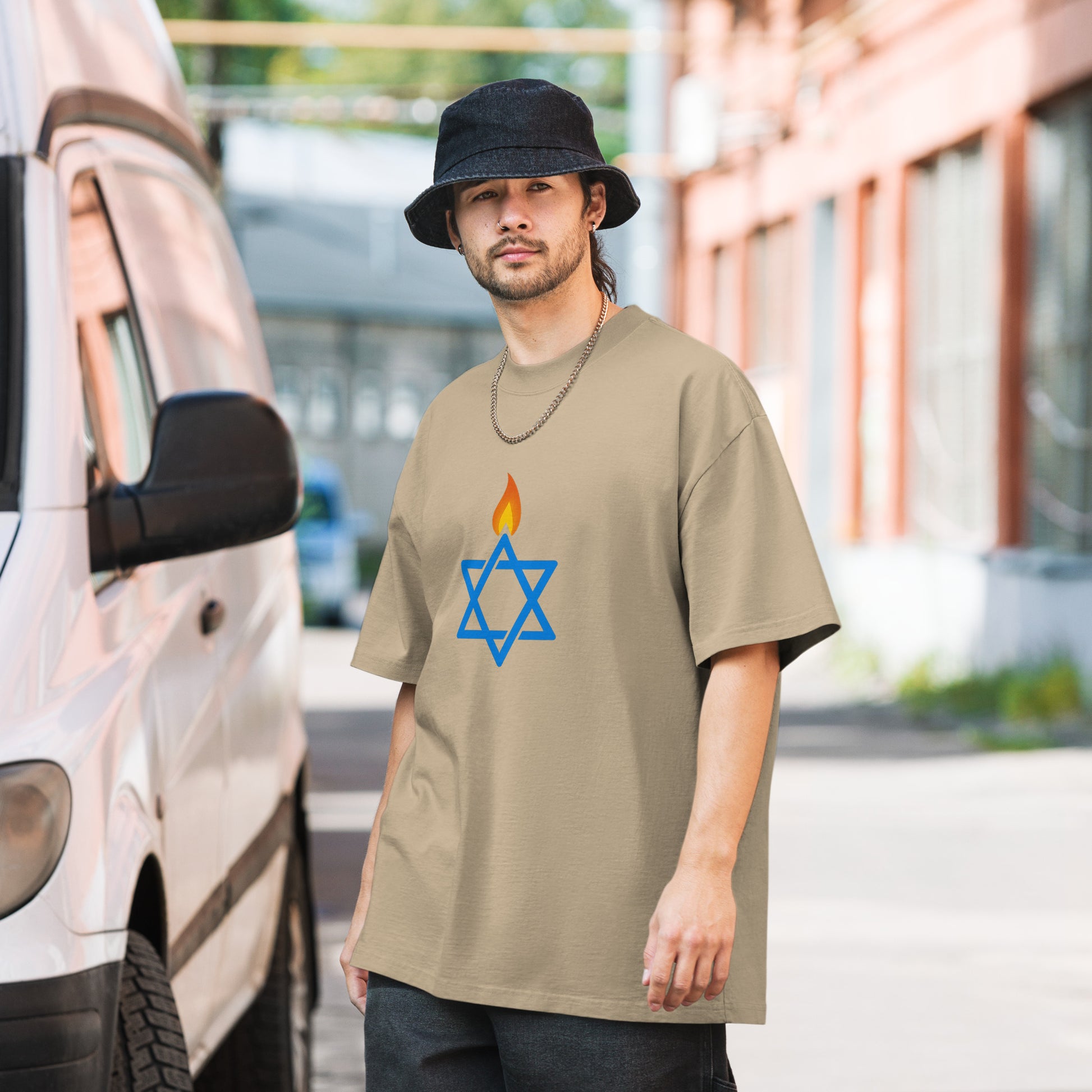 Fire Stars Of David Oversized Faded T-Shirt - American Zionist