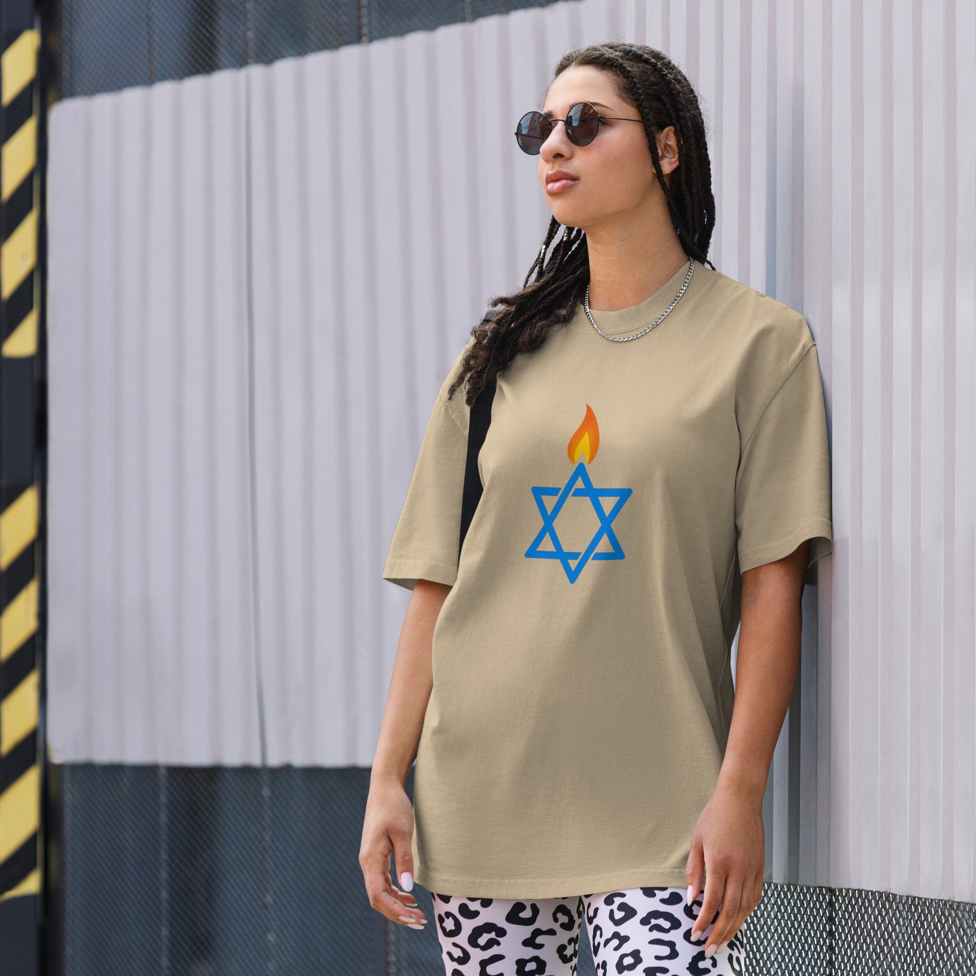 Fire Stars Of David Oversized Faded T-Shirt - American Zionist