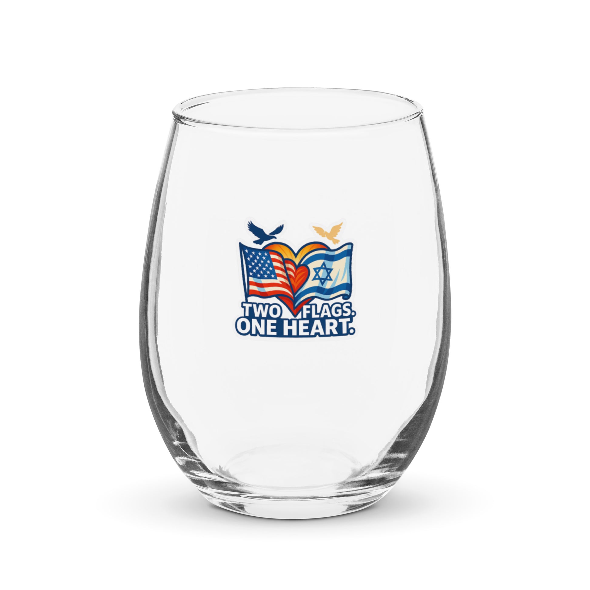 Two Flags One Heart Stemless Wine Glass (15 oz) - American Zionist