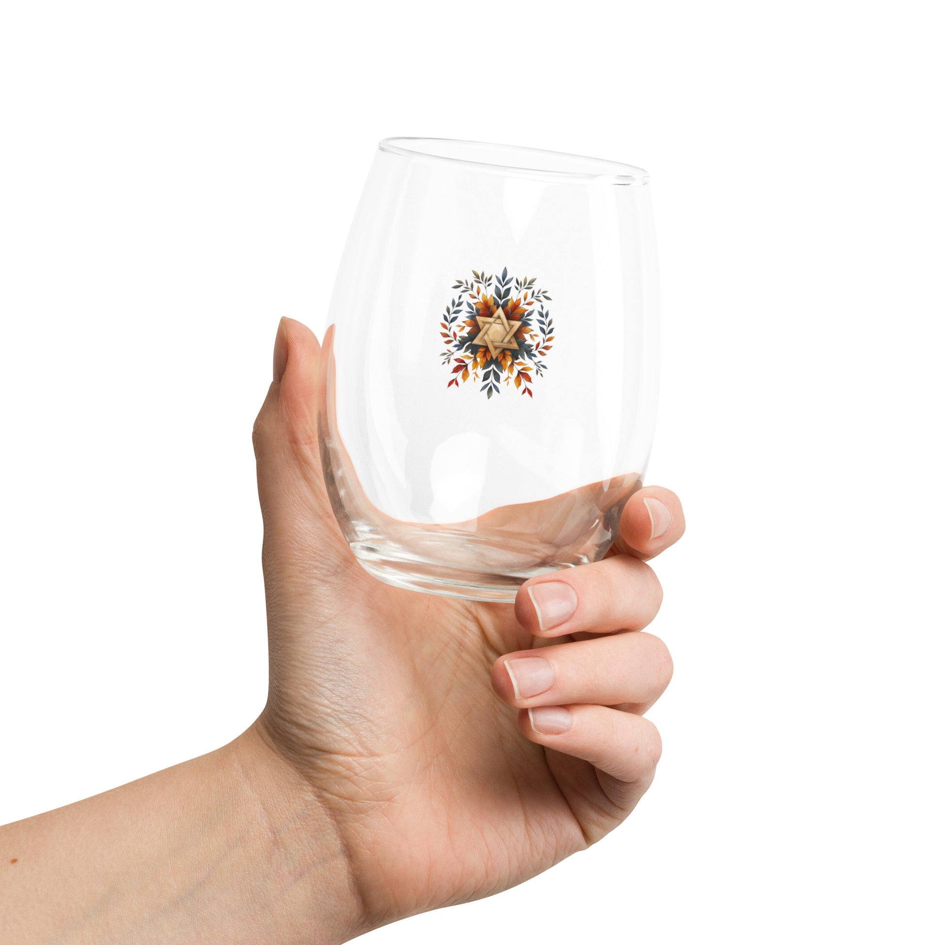 Star Of David Wreath Stemless Wine Glass (15 oz) - American Zionist