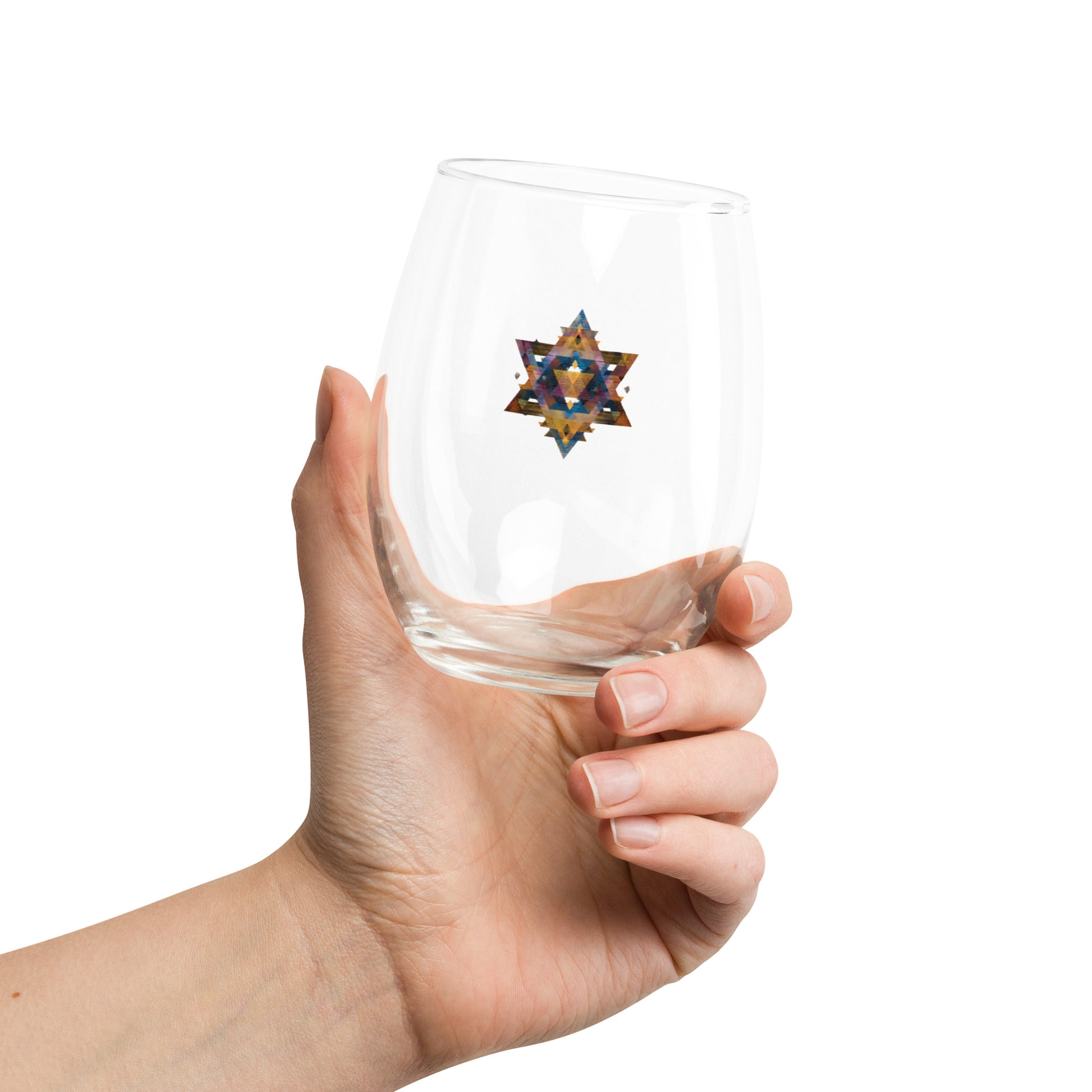 Star Of David Geometric Stemless Wine Glass (15 oz) - American Zionist