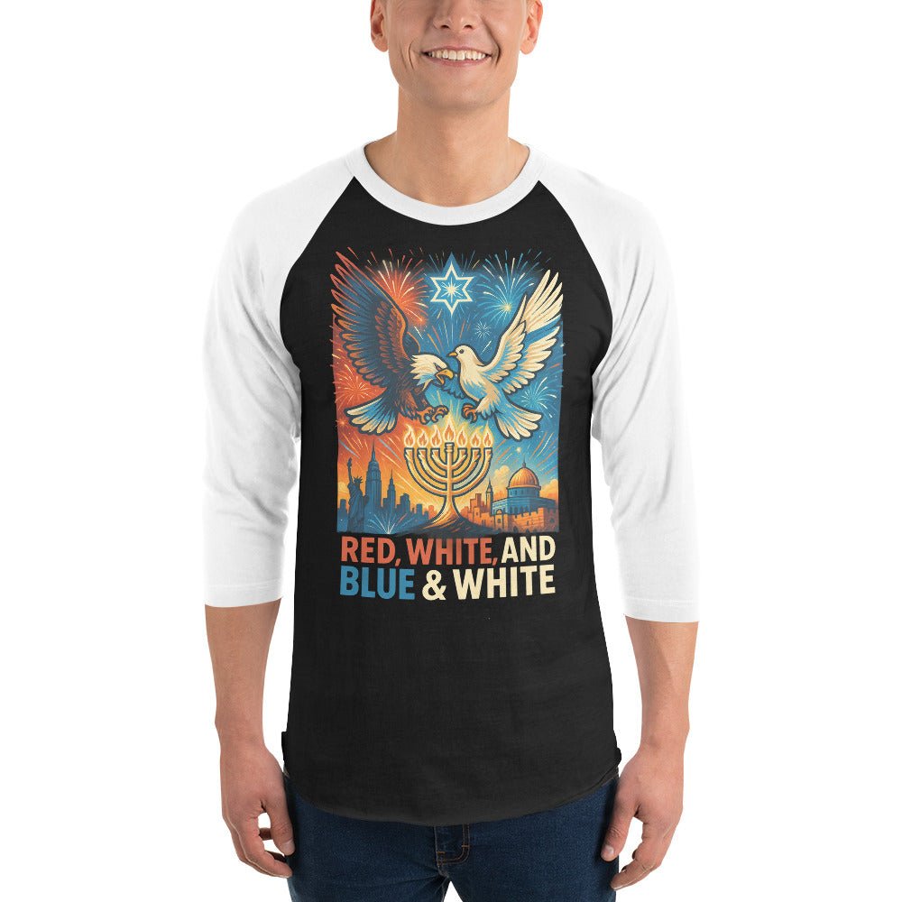 Red White and Blue 3/4 sleeve raglan shirt - American Zionist