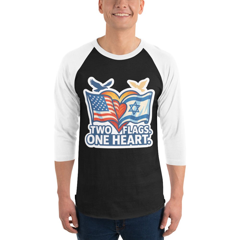 Two Flags. One Heart 3/4 sleeve raglan shirt - American Zionist
