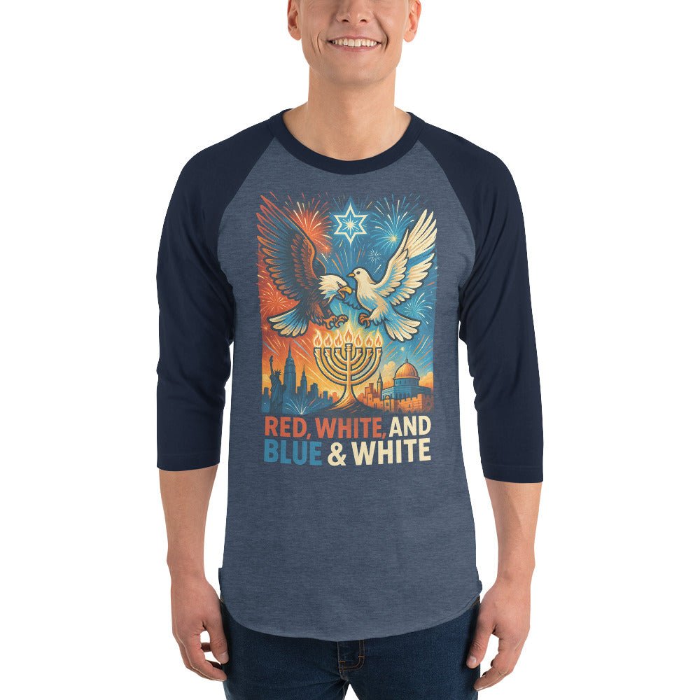 Red White and Blue 3/4 sleeve raglan shirt - American Zionist